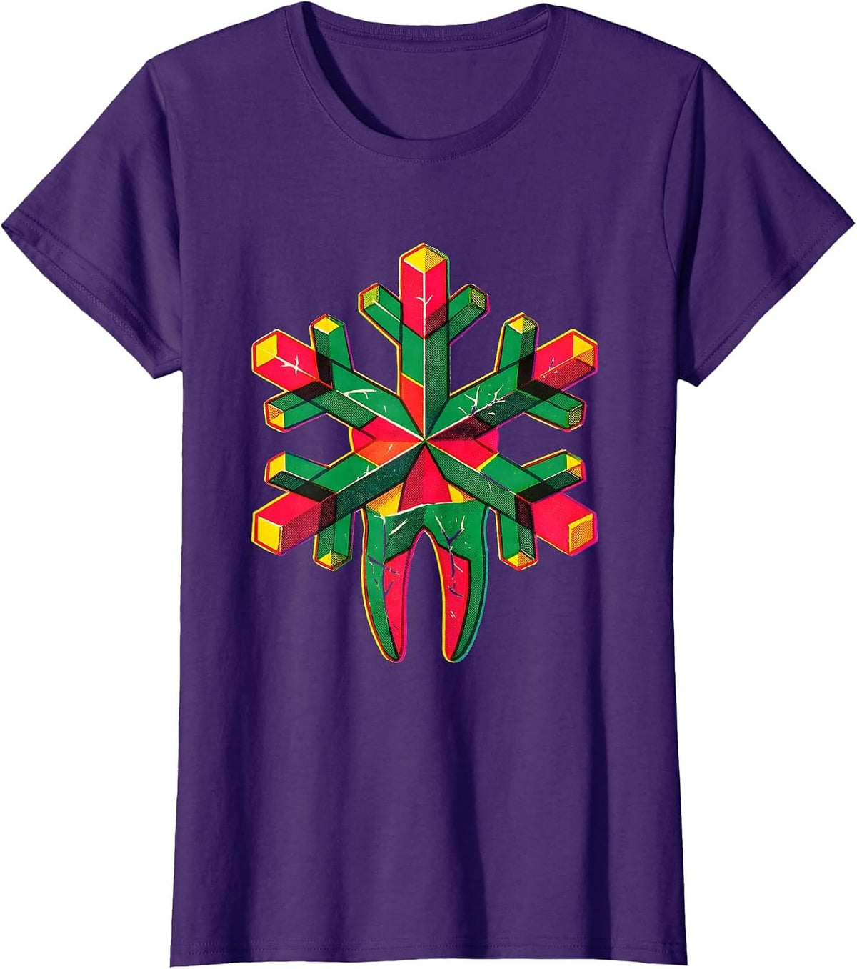Women's Six-Armed Snowflake Dentist Christmas Dental Office Humor T-Shirt - Purple