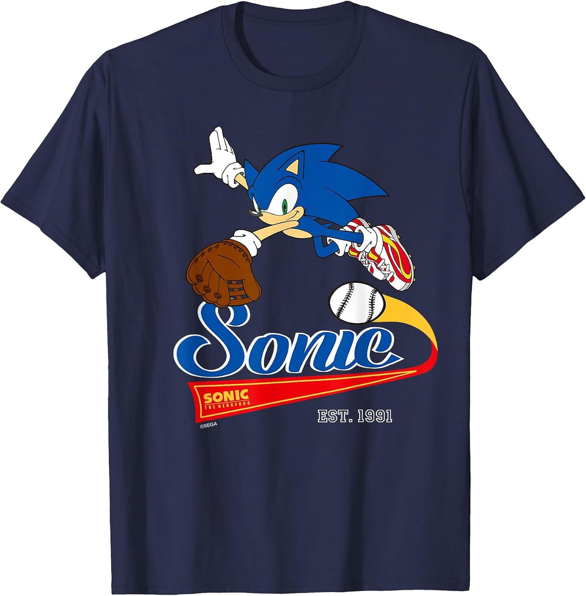 Sonic the Hedgehog - Sonic Baseball Est. 1991 T-Shirt - Navy Blue