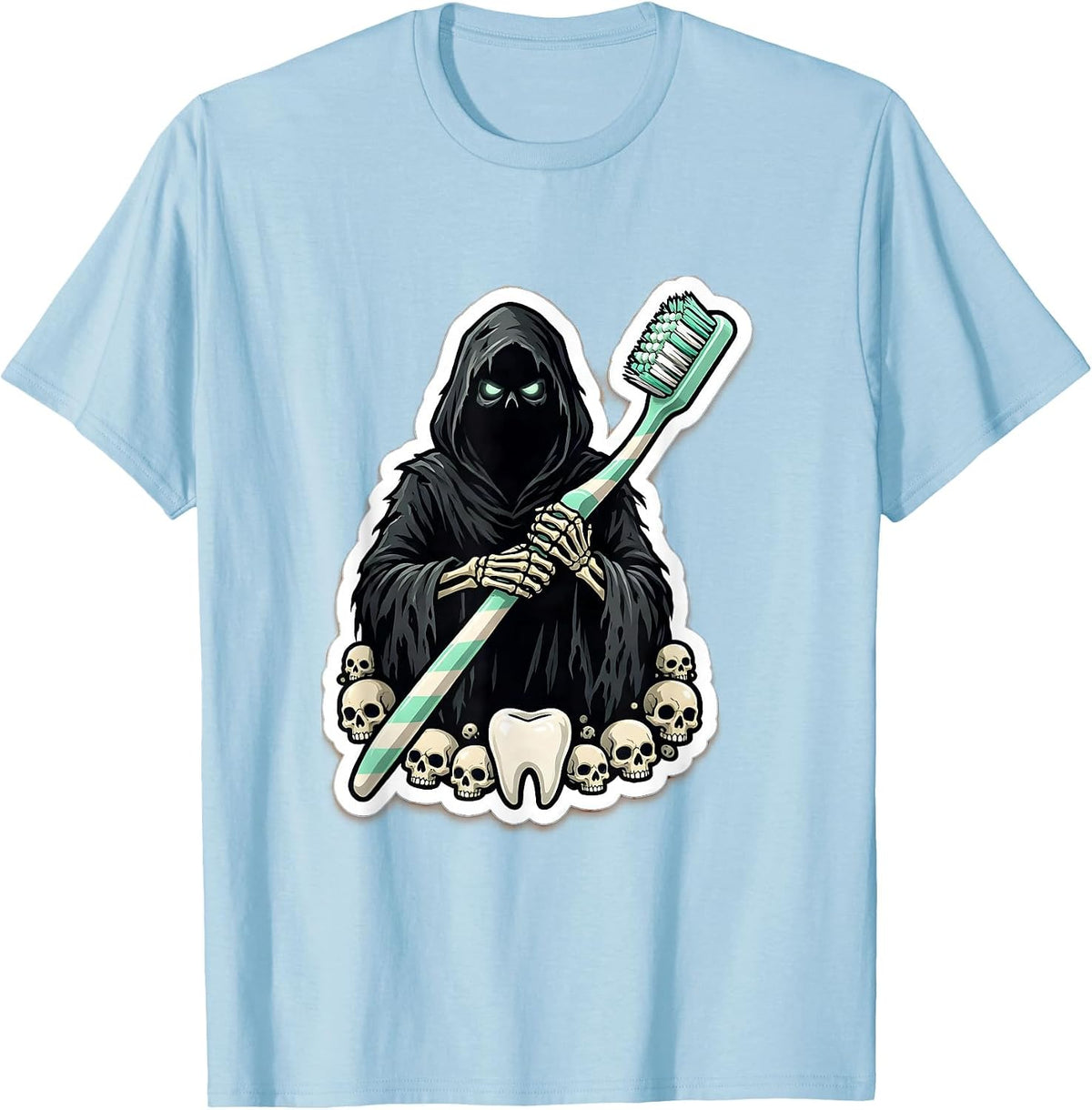 Men's Dental Halloween Grim Reaper Giant Toothbrush T-Shirt - Baby Blue