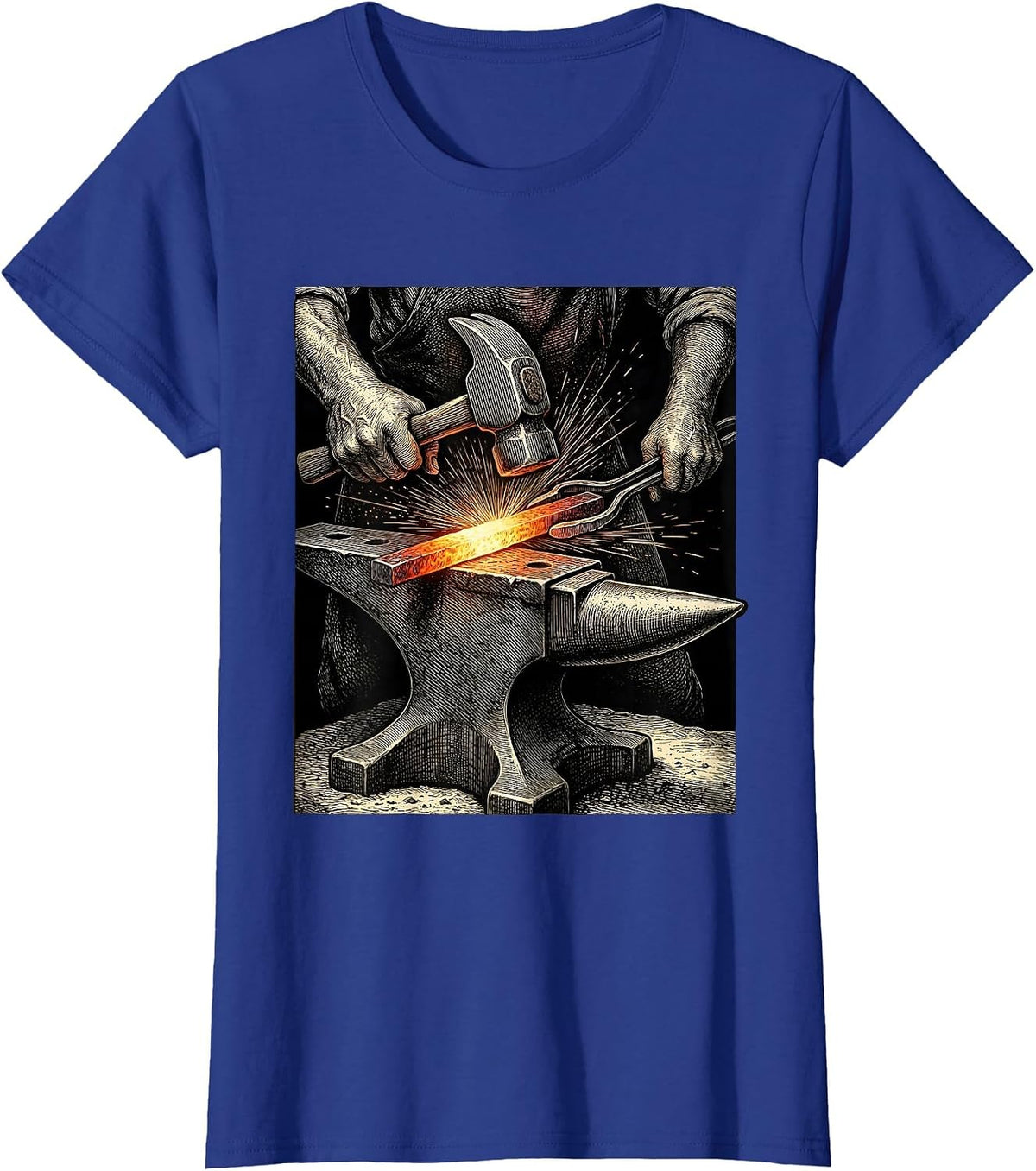 Women's Christian Blacksmith Forging Cross at Anvil T-Shirt - Royal Blue