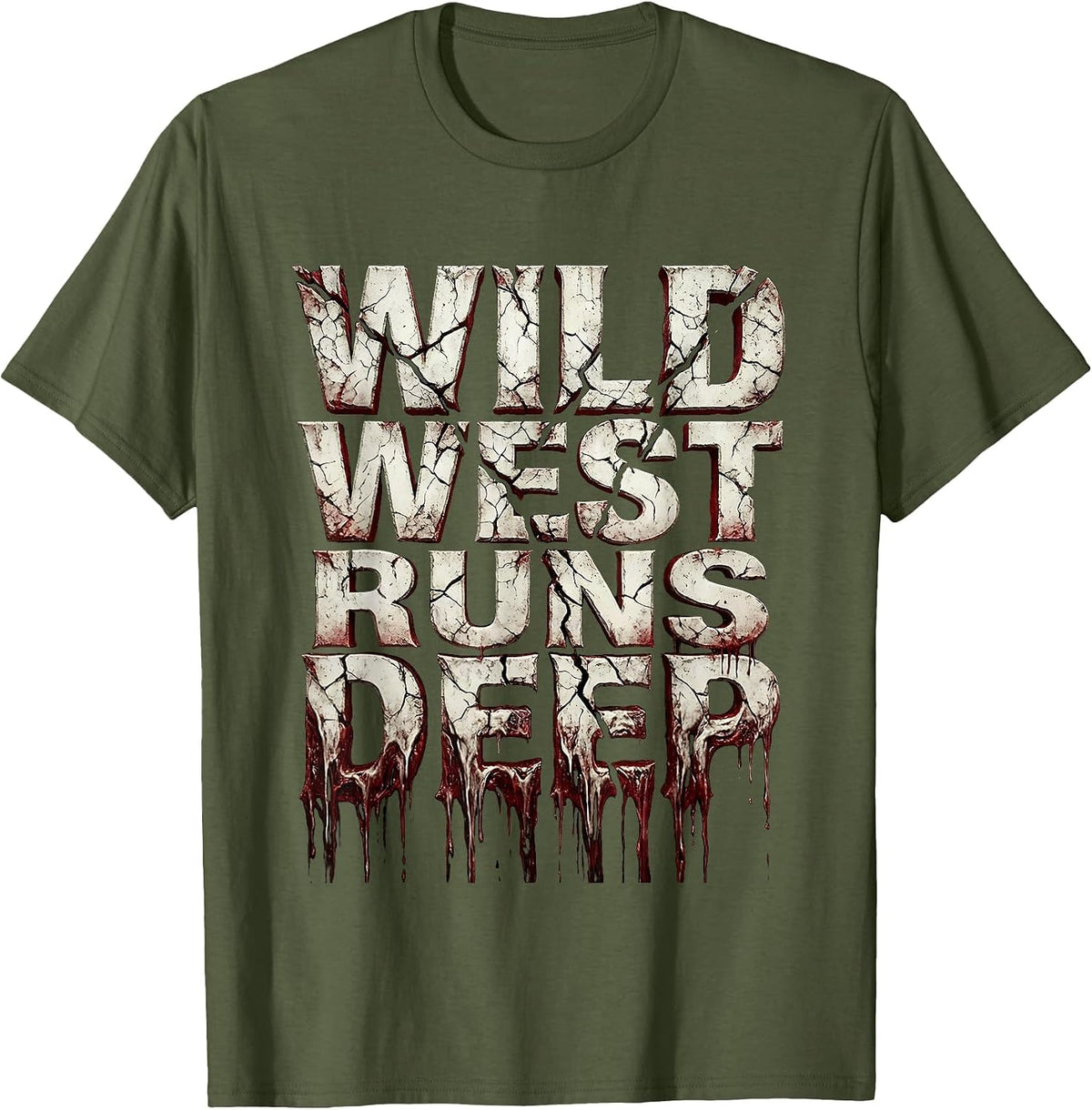 Men's Wild West Runs Deep Western Heritage Design T-Shirt - Olive Green