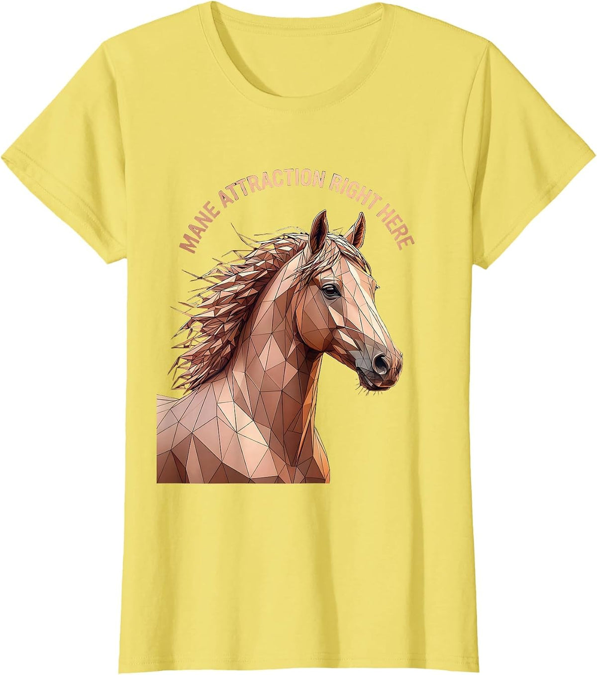 Women's Mane Attraction Here Horse Lover Design T-Shirt - Lemon Yellow