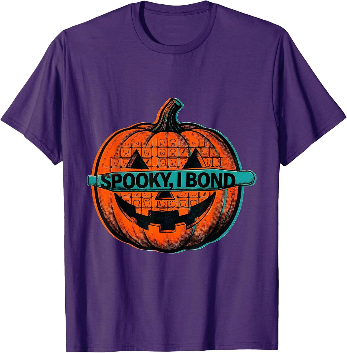 Men's Spooky, I Bond Risograph Dental Hygienist Halloween Humor T-Shirt - Purple