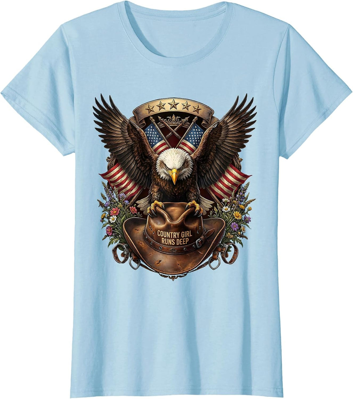 Country Girl Runs Deep Cowboy Western Design T-Shirt - Baby Blue