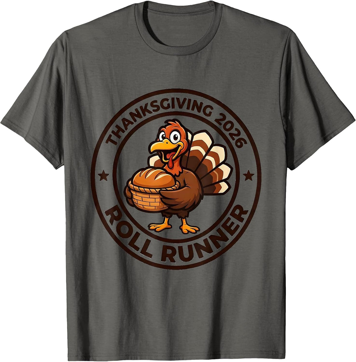 Men's Thanksgiving 2026 Roll Runner Family Crew Turkey Humor T-Shirt - Asphalt Grey