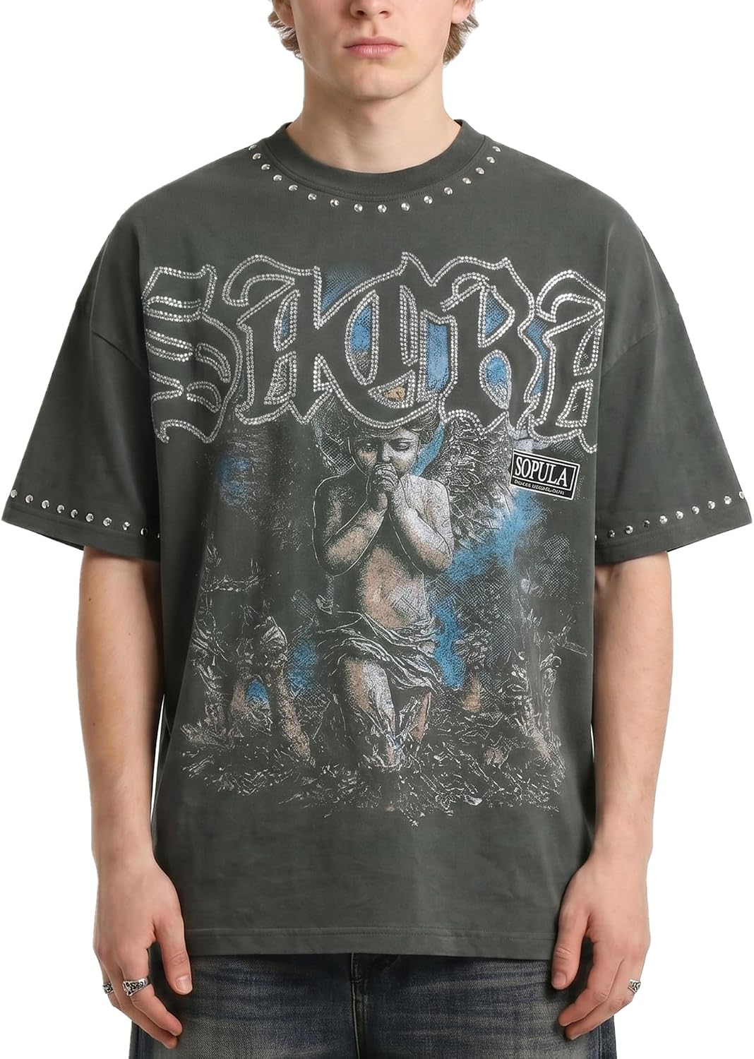 Mens Graphic T-Shirts Angel Christian Jesus Tees Shirt Unisex - E-grey
