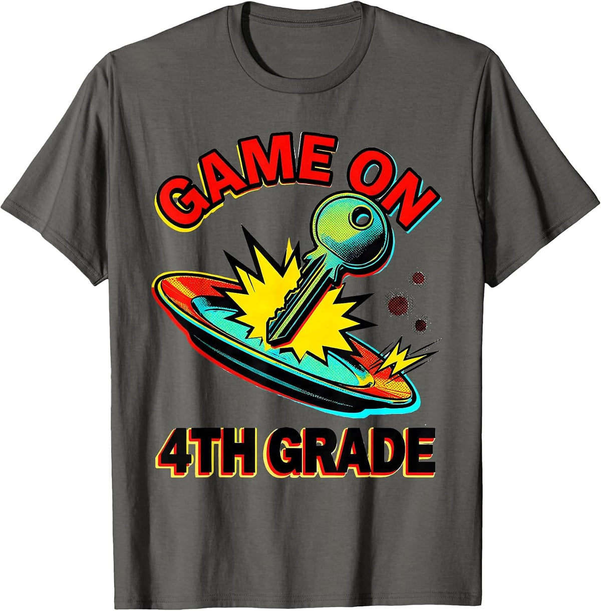 Men's Game On 4th Grade Pop Art Back To School Boys Level Unlocked T-Shirt - Asphalt Grey