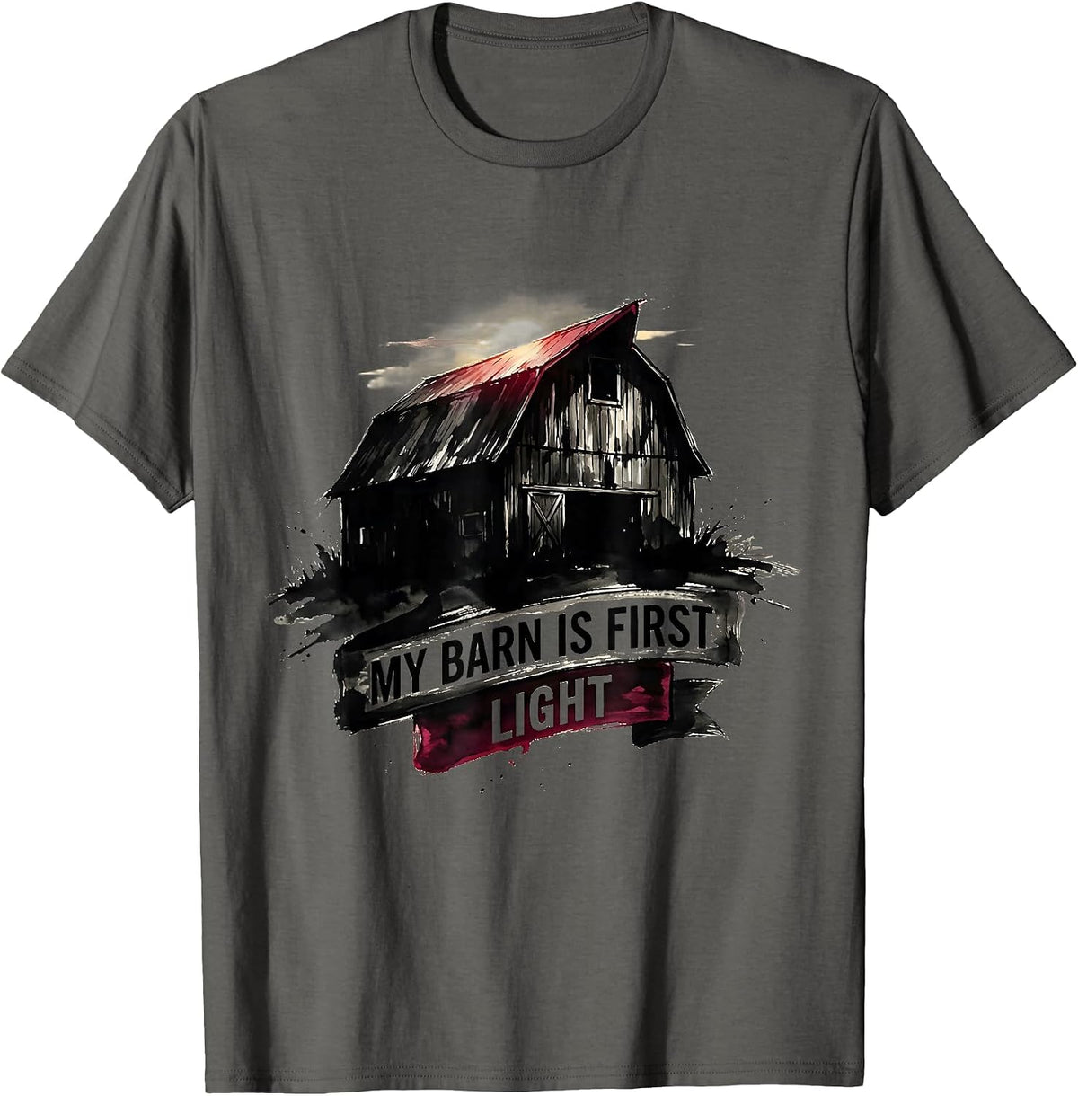 My Barn Is First Light Vintage Horse Lover Humor T-Shirt - Asphalt Grey