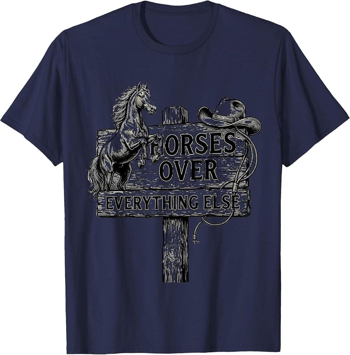 Men's Horses Over Everything Cowgirl Graphic Design T-Shirt - Navy Blue