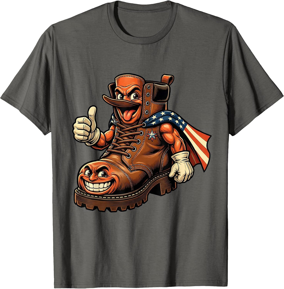 Labor Day Worn Work Boots American Flag Graphic T-Shirt - Asphalt Grey