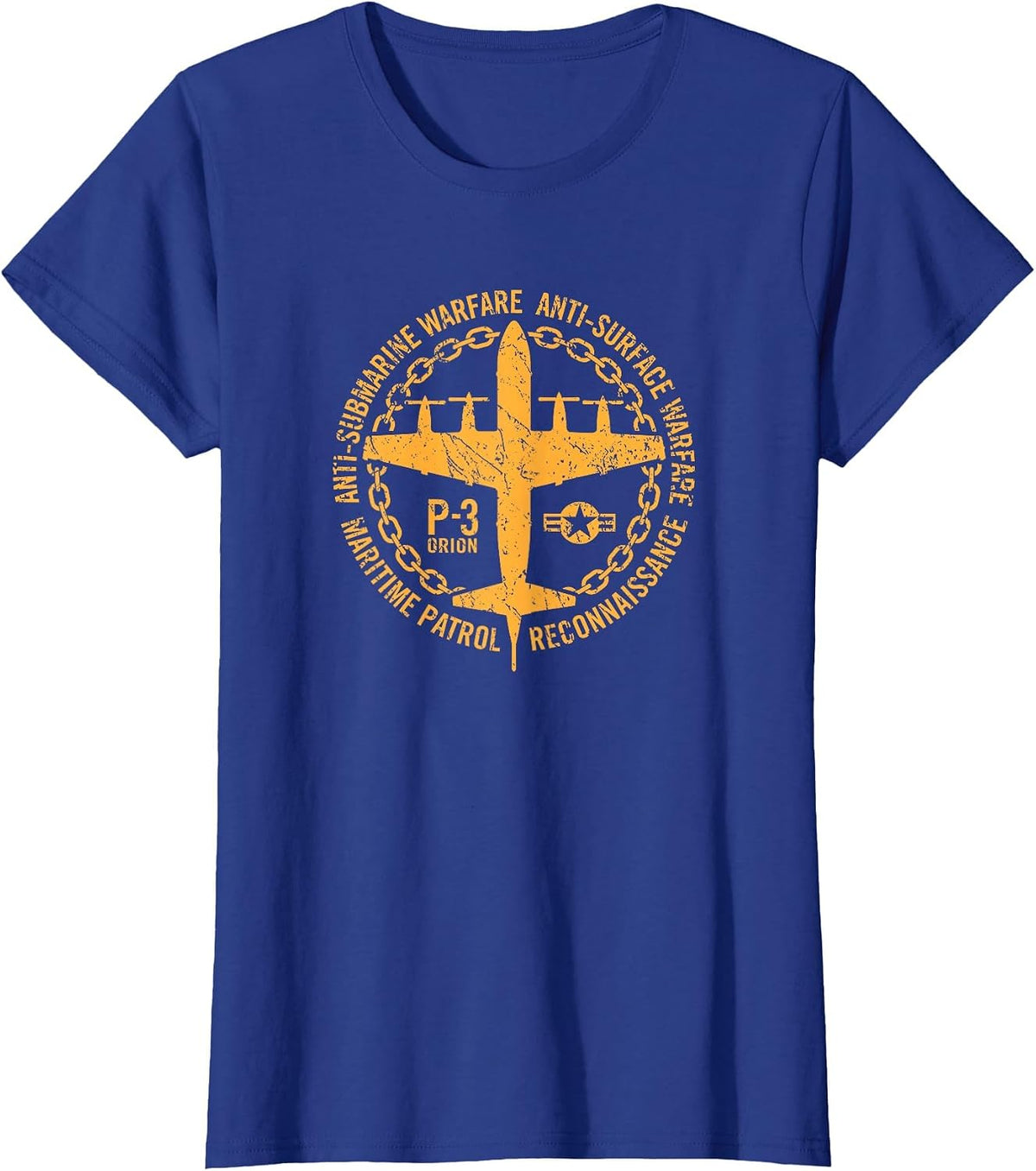P-3 Anti-Submarine Warfare Patrol Aircraft Distressed Design T-Shirt - Royal Blue