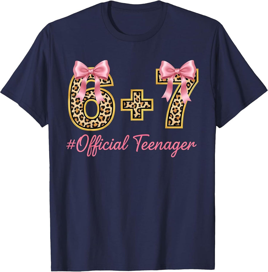 13th Birthday Girl Pink Coquette Bow Leopard 13 Year Old T-Shirt - Navy Blue