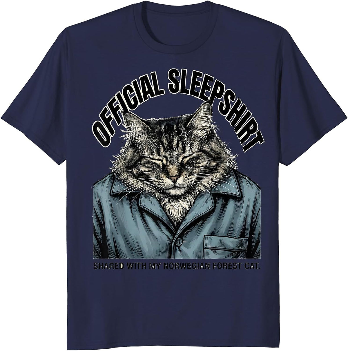 Men's Official Sleepshirt, Shared With My Norwegian Forest Cat T-Shirt - Navy Blue