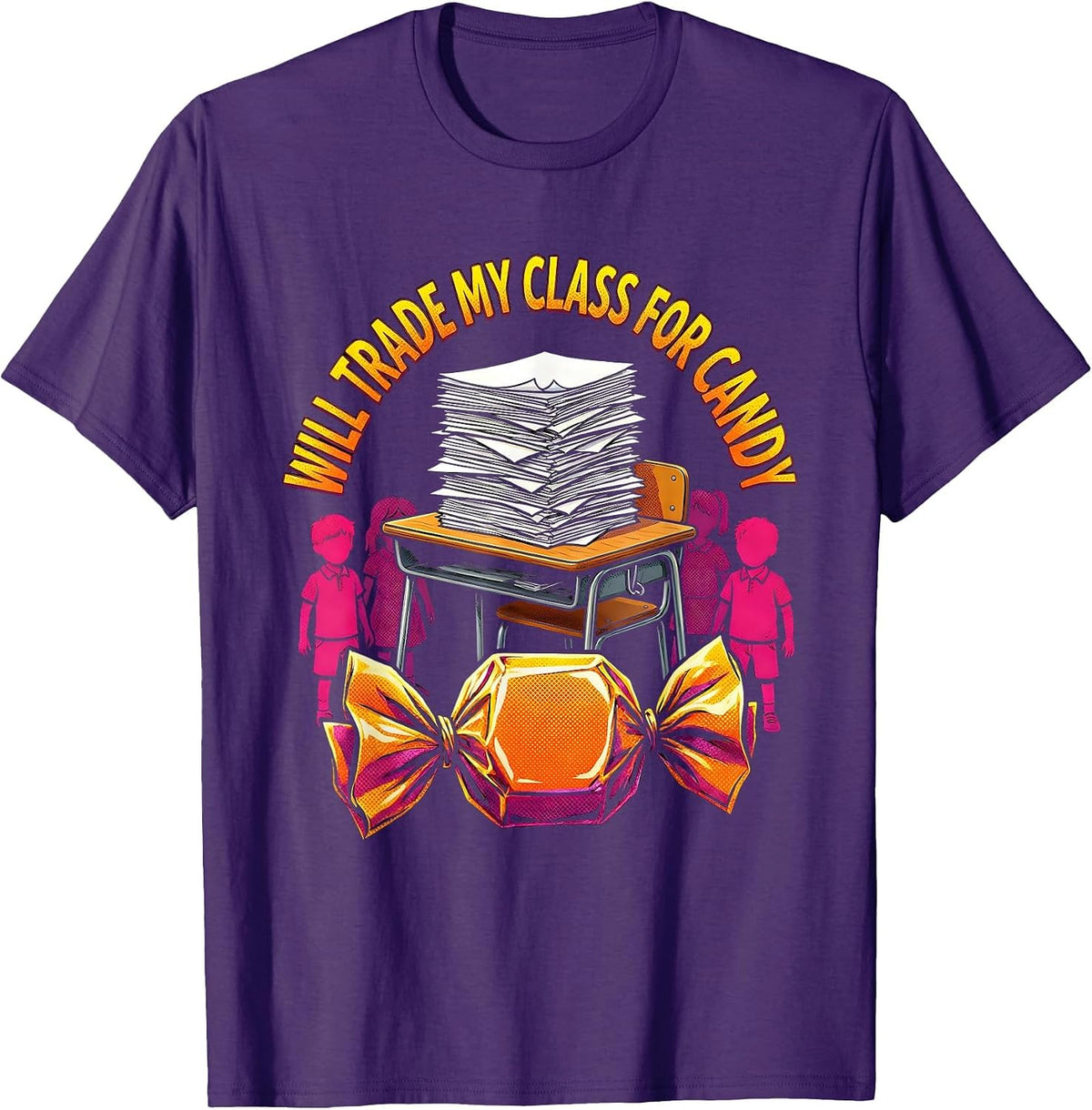 Men's Will Trade My Class For Candy Pop Art Teacher Halloween T-Shirt - Purple