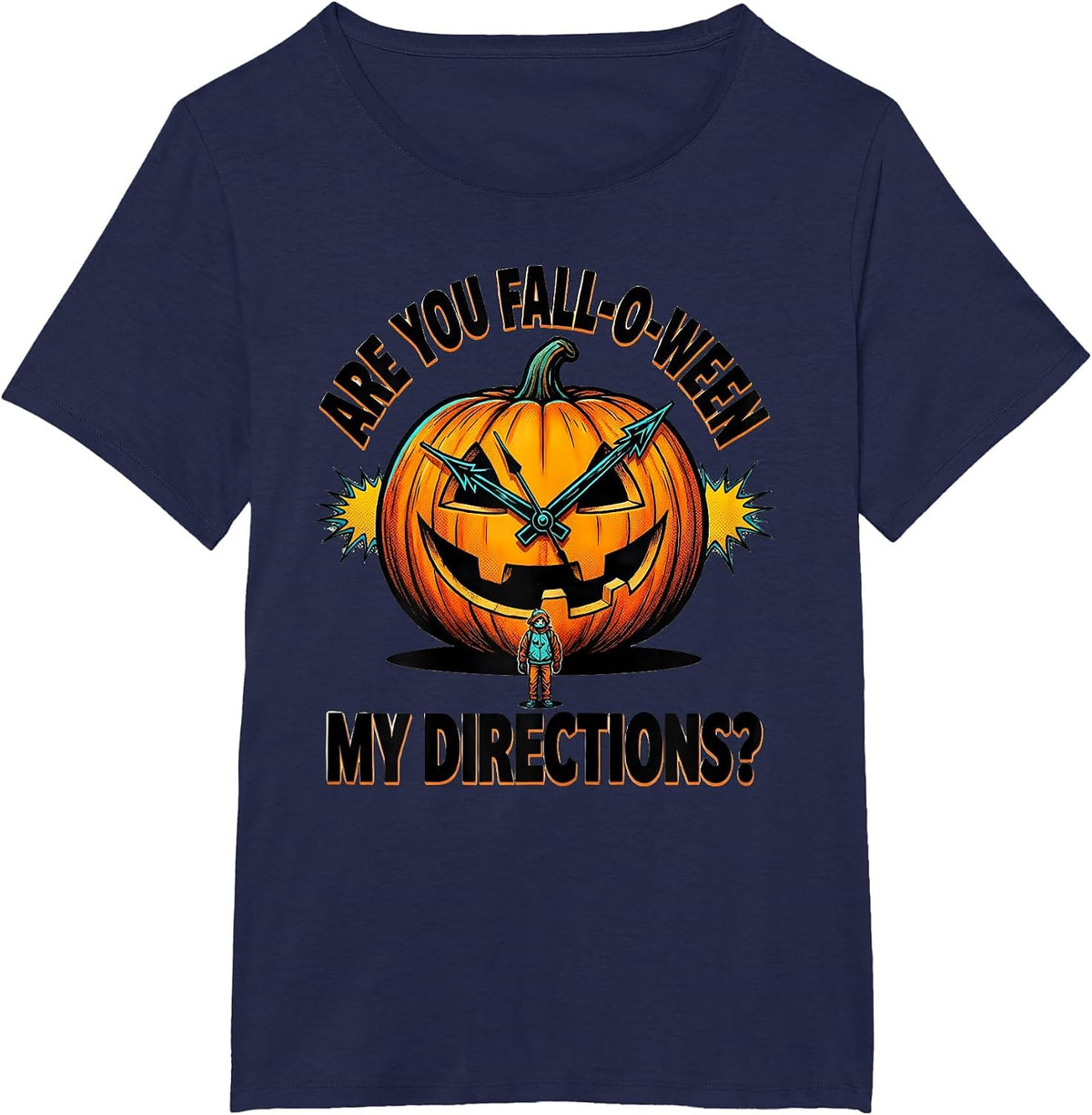 Women's Are You Fall-O-Ween My Directions Funny Teacher Halloween T-Shirt - Navy Blue