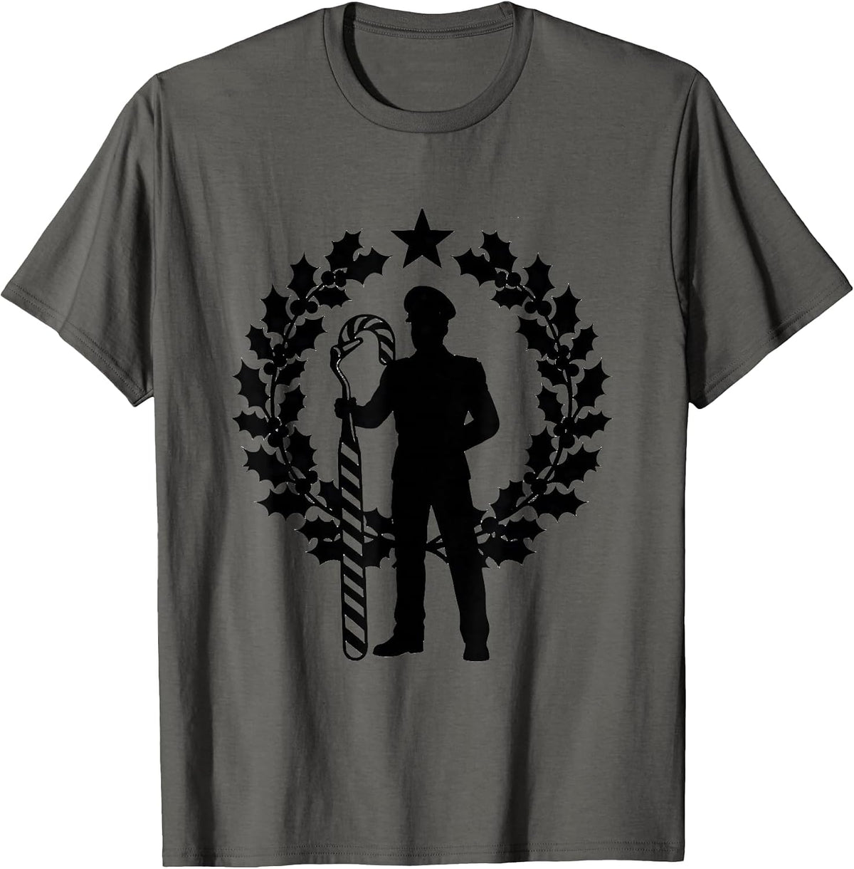 Dental Mirror Sentinel Silhouette Funny Dentist Christmas T-Shirt - Asphalt Grey