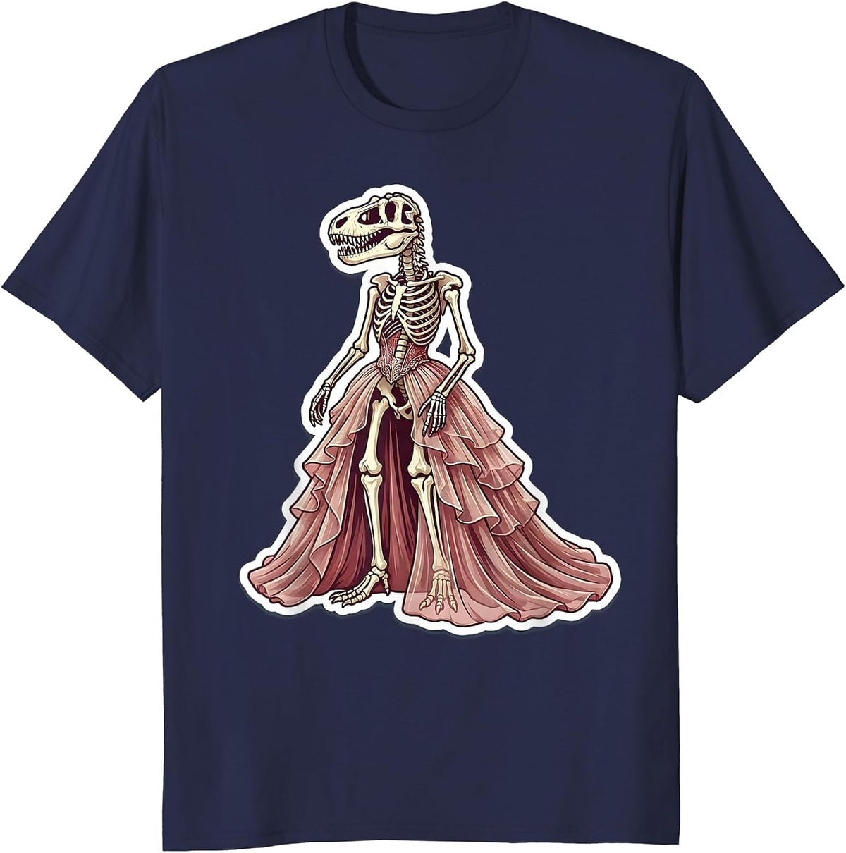 Men's Dinosaur Skeleton in Flowing Gown Graphic T-Shirt - Navy Blue