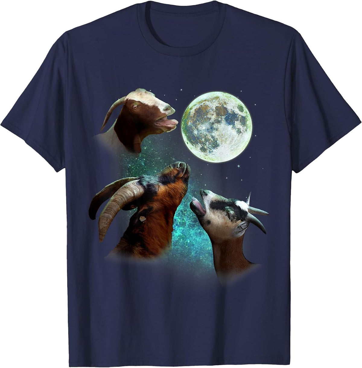 Three Goats Howl At Moon 3 Wolfs Wolves Funny Parody T-Shirt - Navy Blue