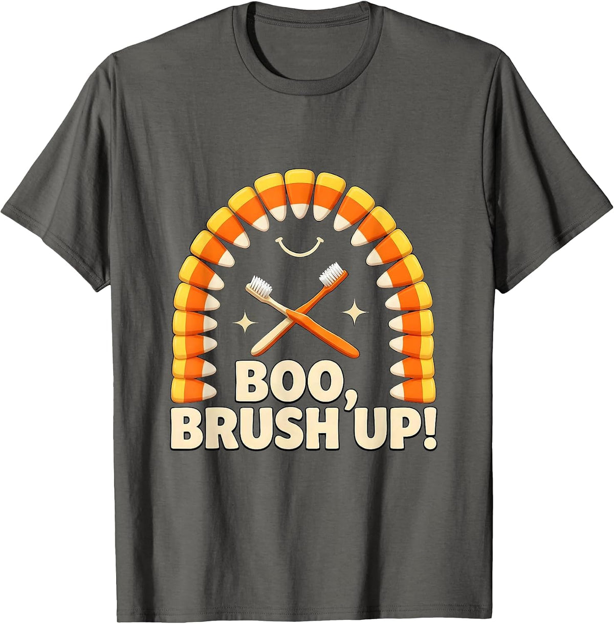 Men's Boo Brush Up Playful Dental Humor Halloween Dentist Costume T-Shirt - Asphalt Grey