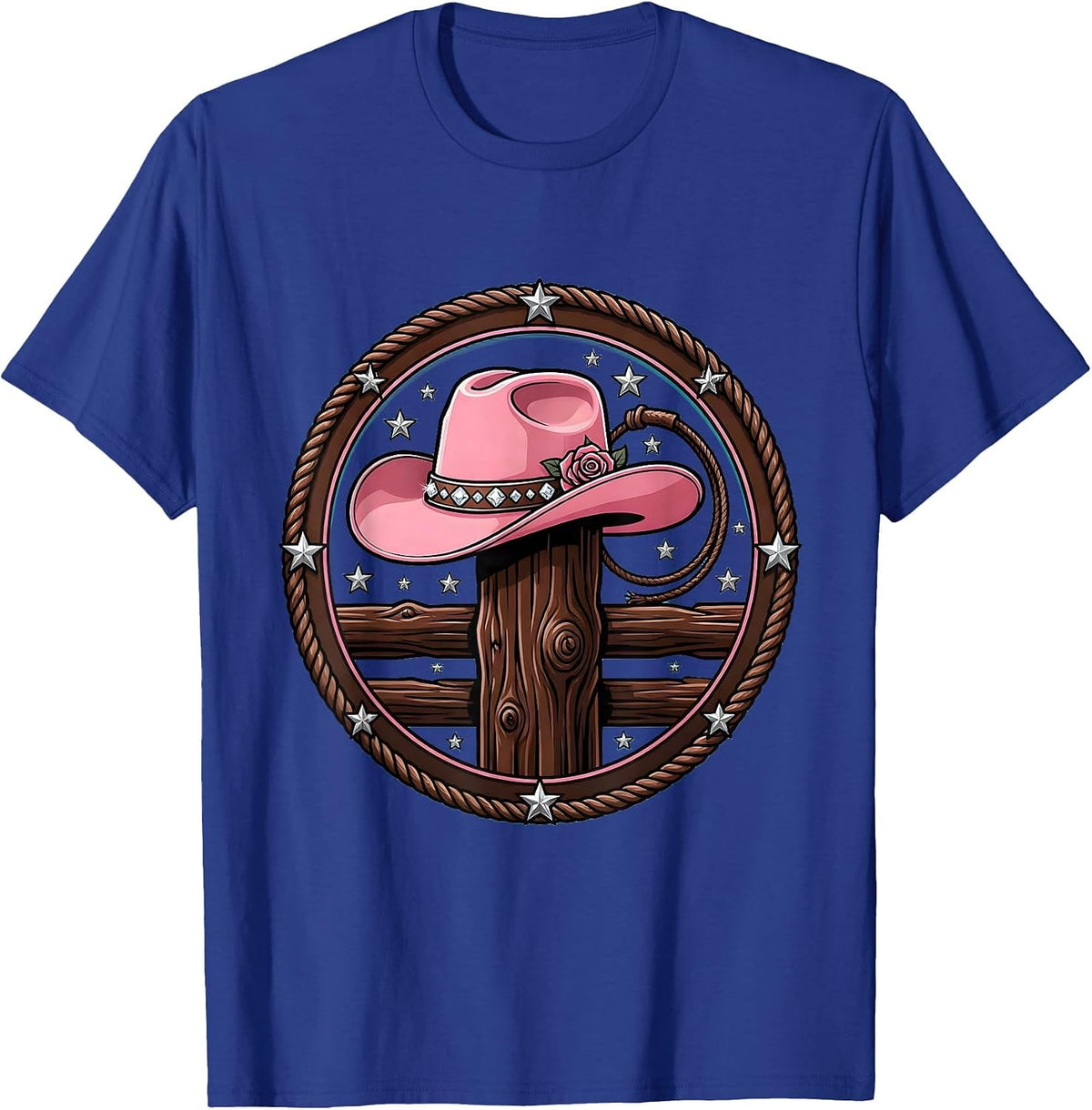 Men's Cowgirl Hat on Fence Post 90s Country Graphic T-Shirt - Royal Blue