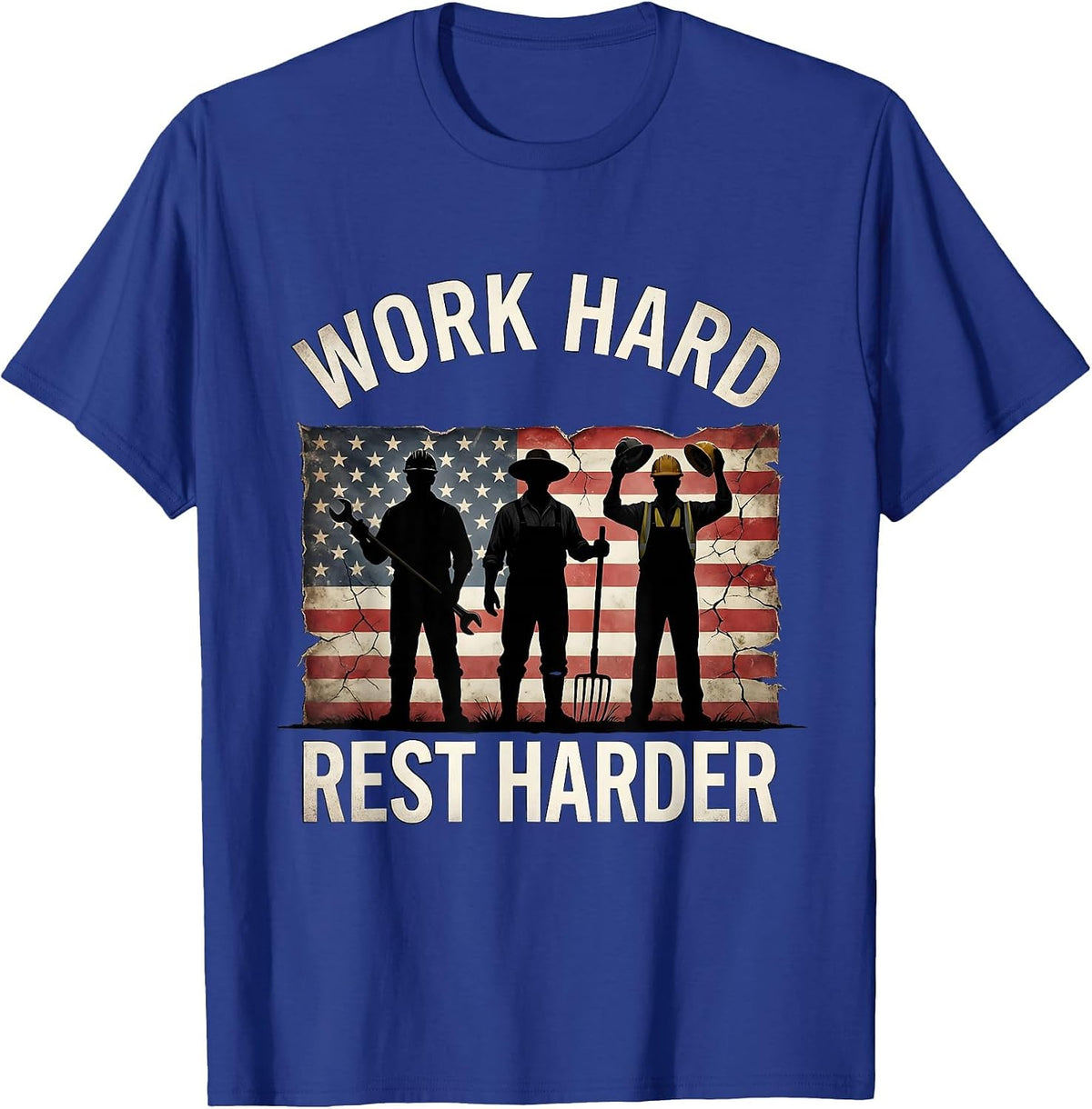 Work Hard Rest Harder Labor Day Graphic Design T-Shirt - Royal Blue
