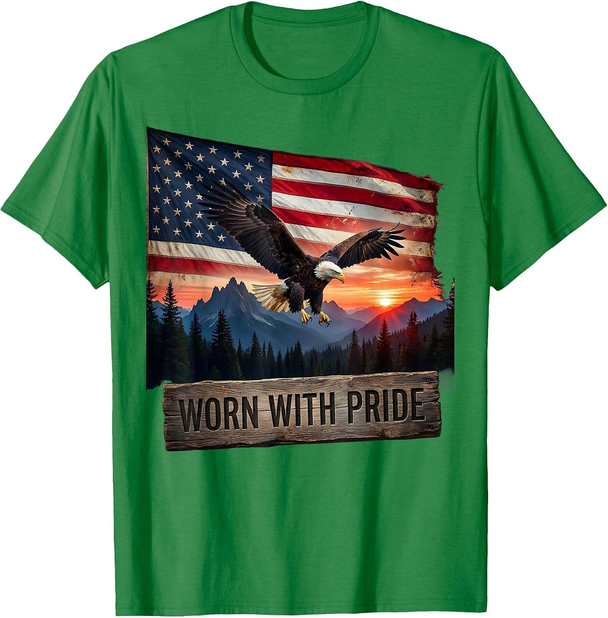 Men's Worn with Pride Labor Day American Flag Design T-Shirt - Kelly Green