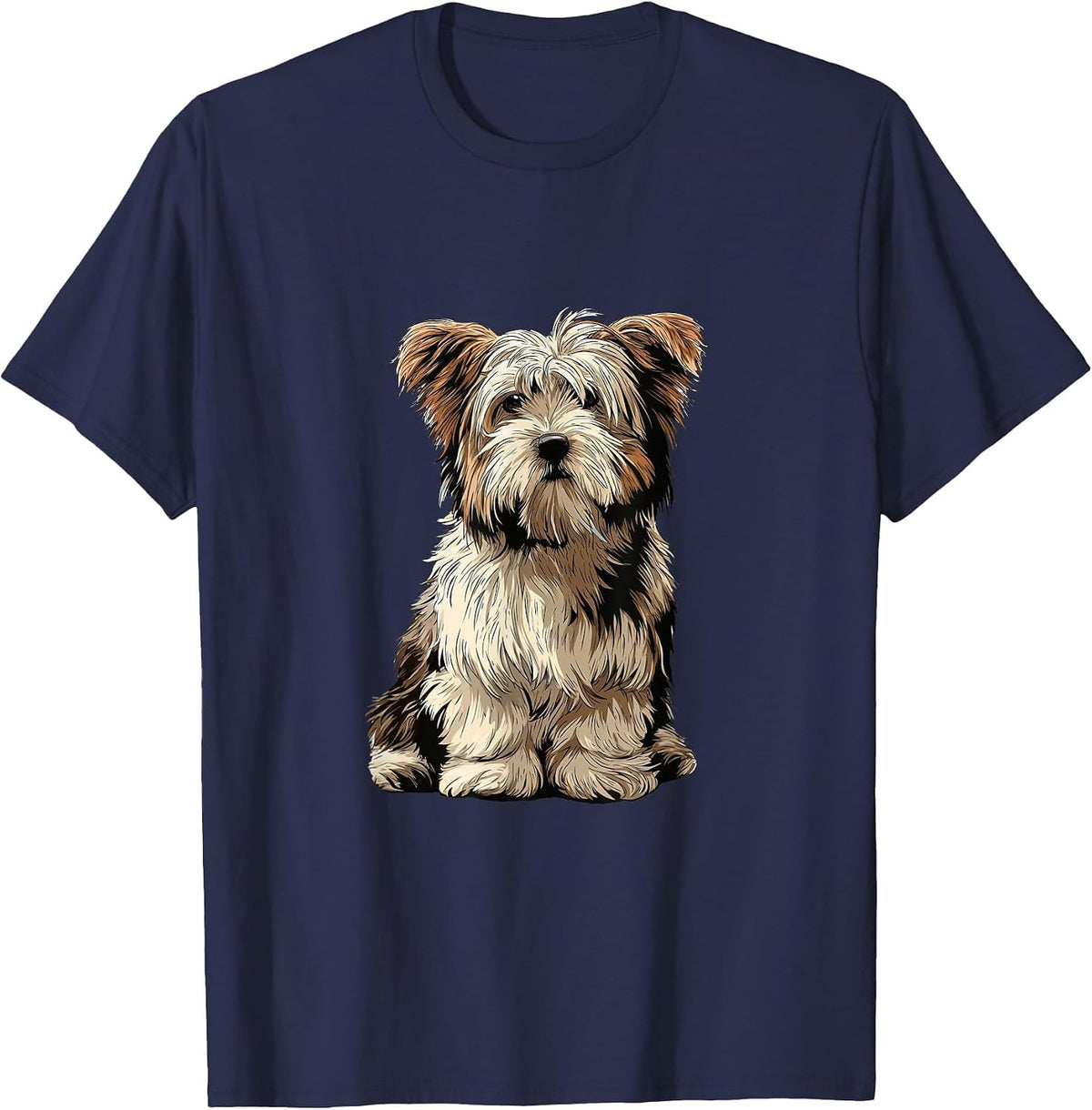 Biewer Terrier Dog Illustration T-Shirt - Navy Blue
