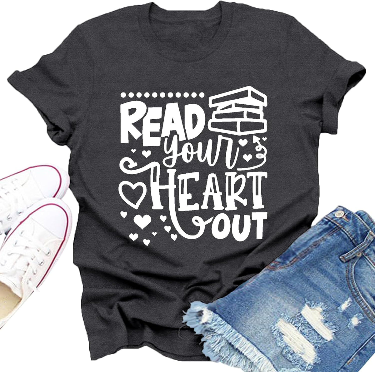 Read Shirts for Women Read Your Heart Out Tees Reading Tops - Grey