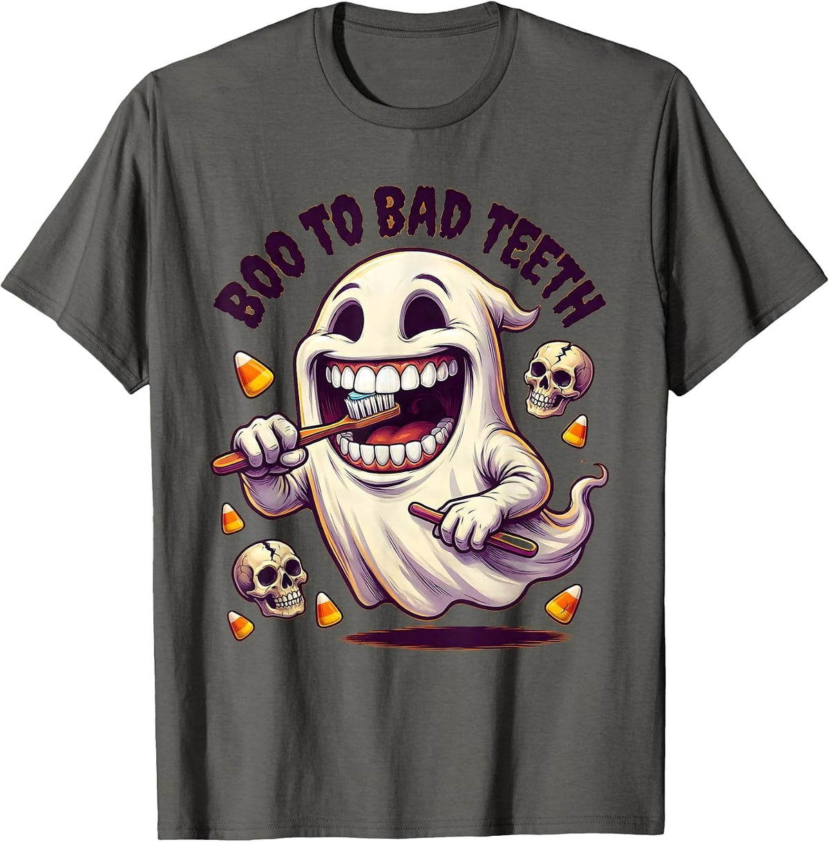 Boo To Bad Teeth Halloween Dental Design T-Shirt - Asphalt Grey