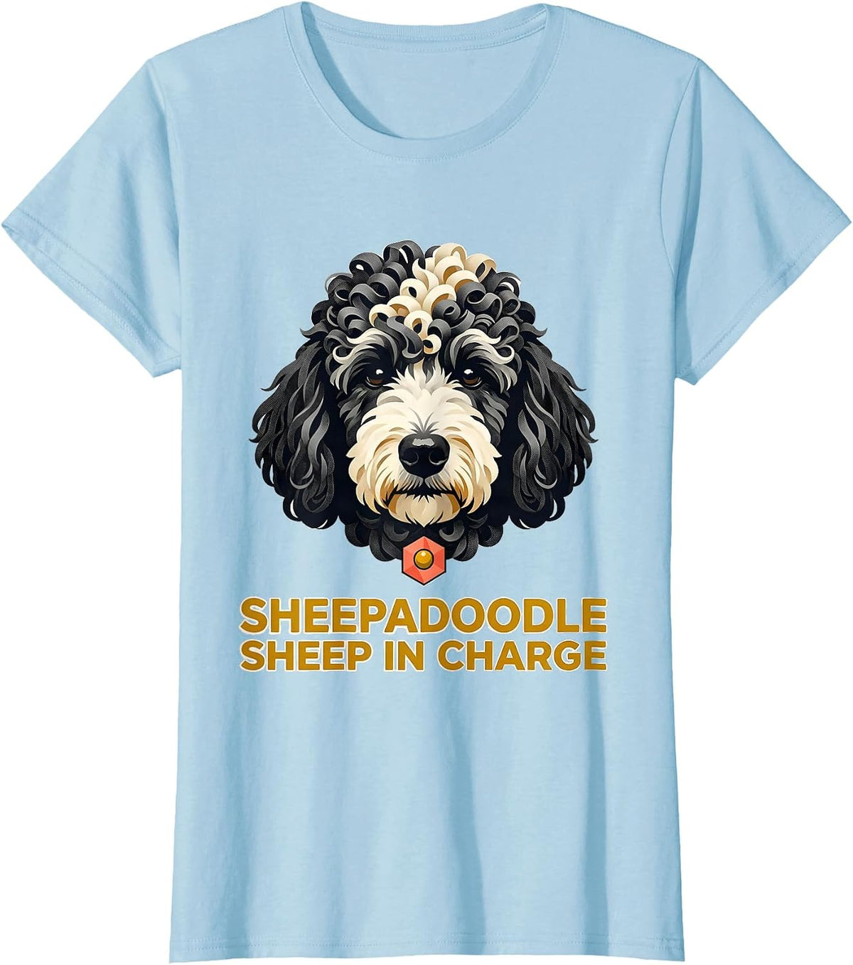 Sheepadoodle Sheep in Charge Midcentury Modern Doodle Dog T-Shirt - Baby Blue