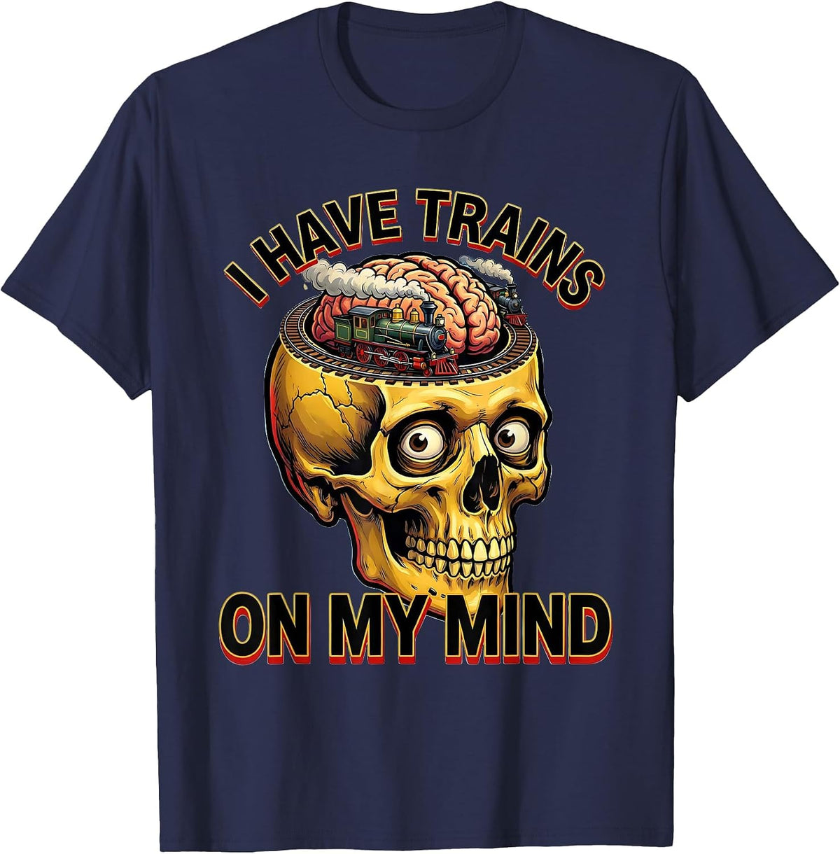 Men's I Have Trains On My Mind Funny Train Enthusiast Model T-Shirt - Navy Blue