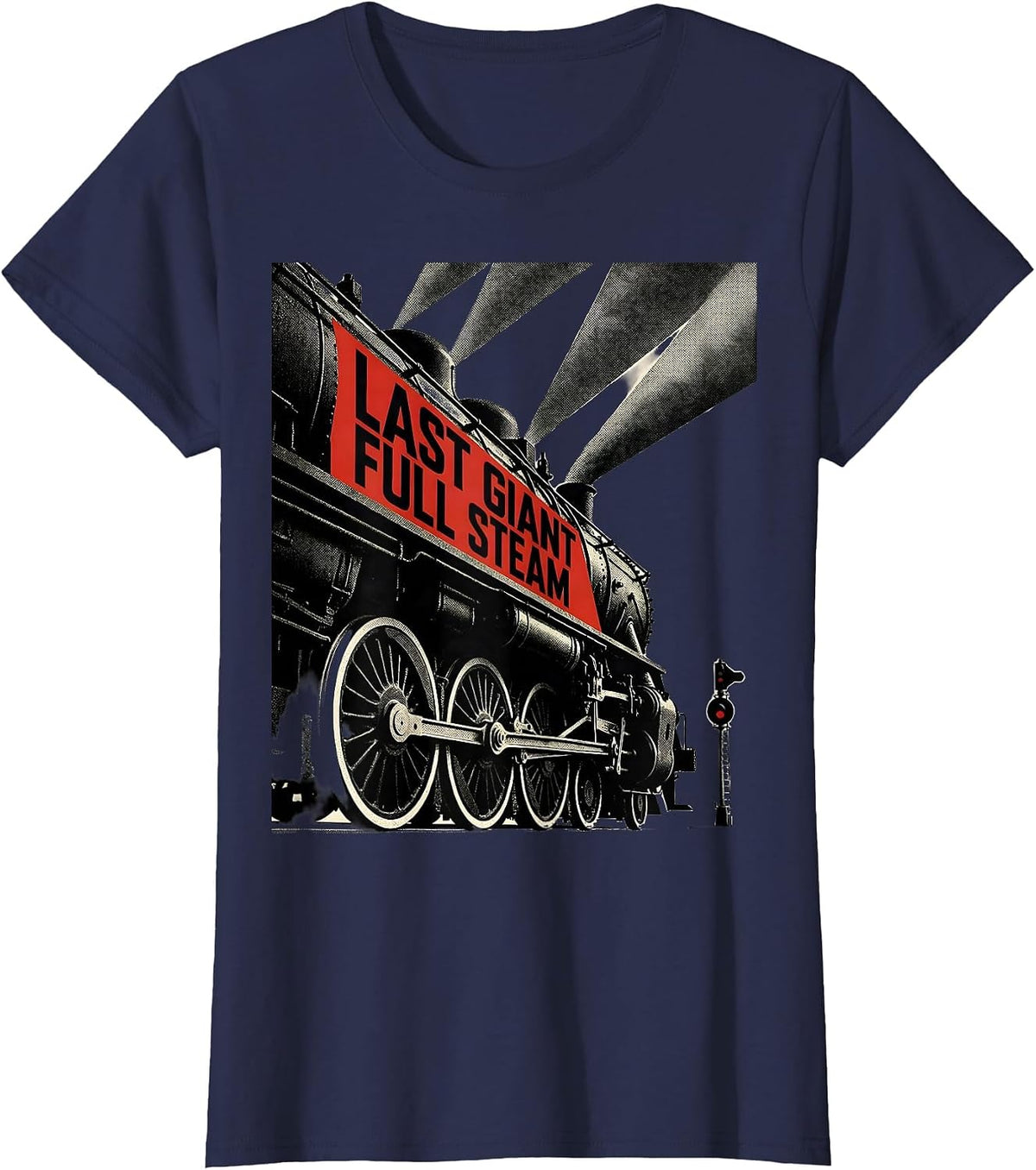 Women's Last Giant Full Steam Constructivist Poster Steam Train T-Shirt - Navy Blue