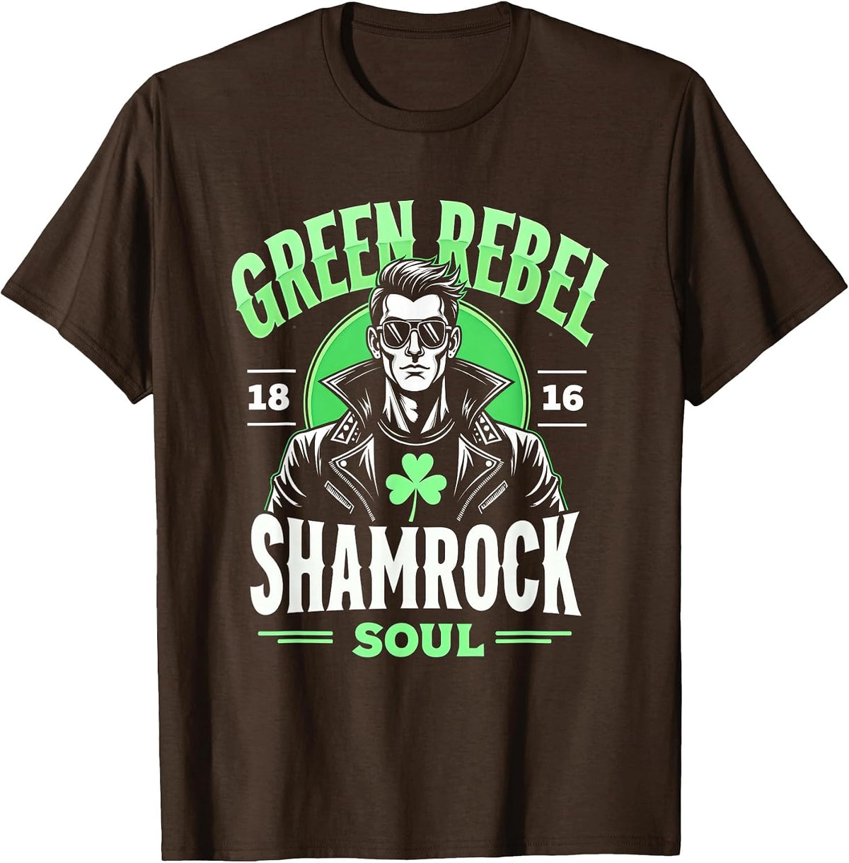 Green Rebel Shamrock Soul St Patrick's Day T-Shirt - Brown