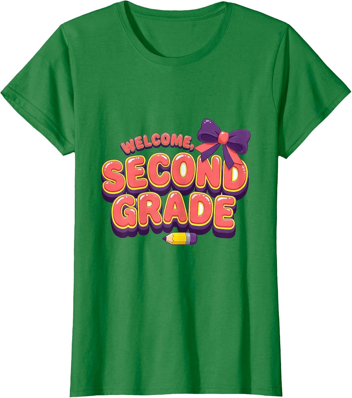 Welcome, Second Grade Cute Coquette Bow Back to School T-Shirt - Kelly Green