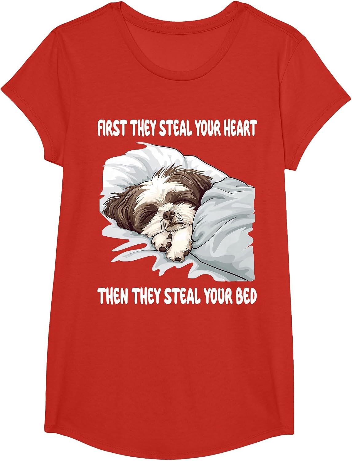 Shih Tzu Sleeping Pajamas Nightgown T-Shirt - Girls Red