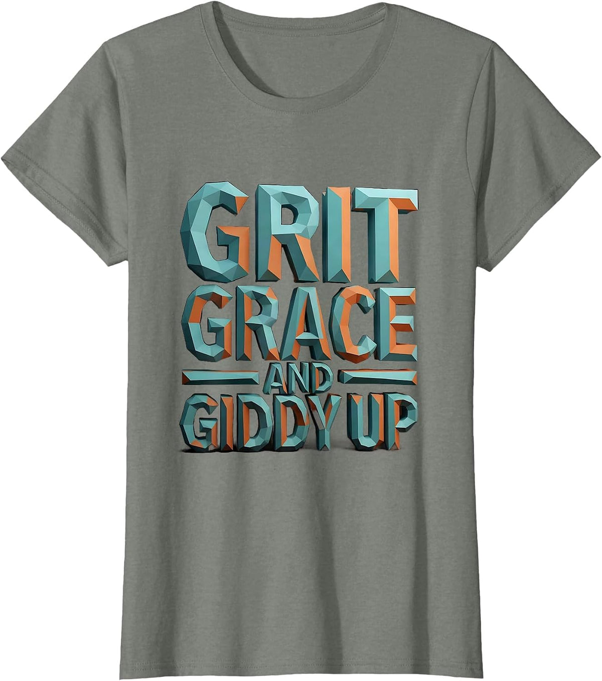 Grit Grace and Giddy Up Western Design T-Shirt - Olive Heather