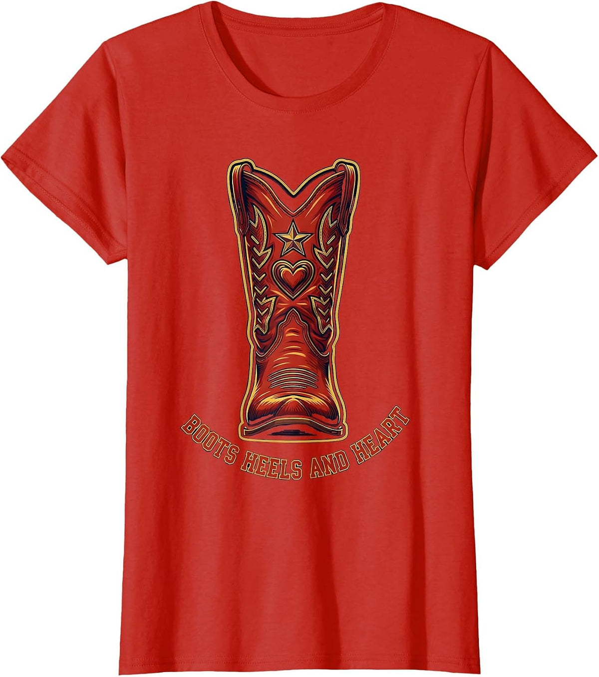 Women's Boots Heels and Heart Western Design T-Shirt - Red