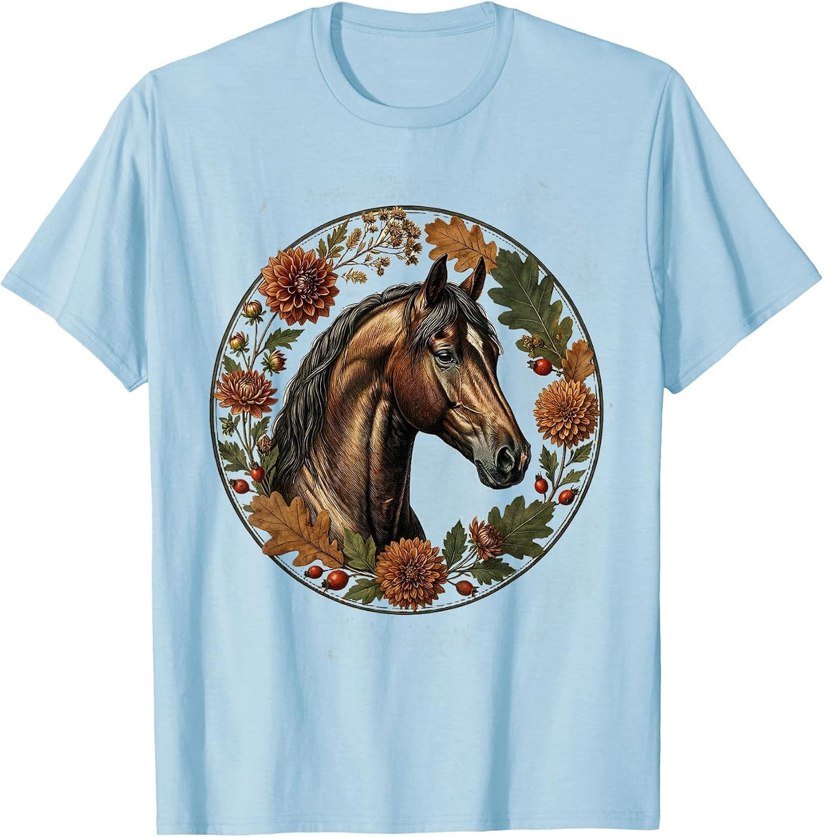 Men's Floral Crown Horse Fall Derby Fashion Design T-Shirt - Baby Blue