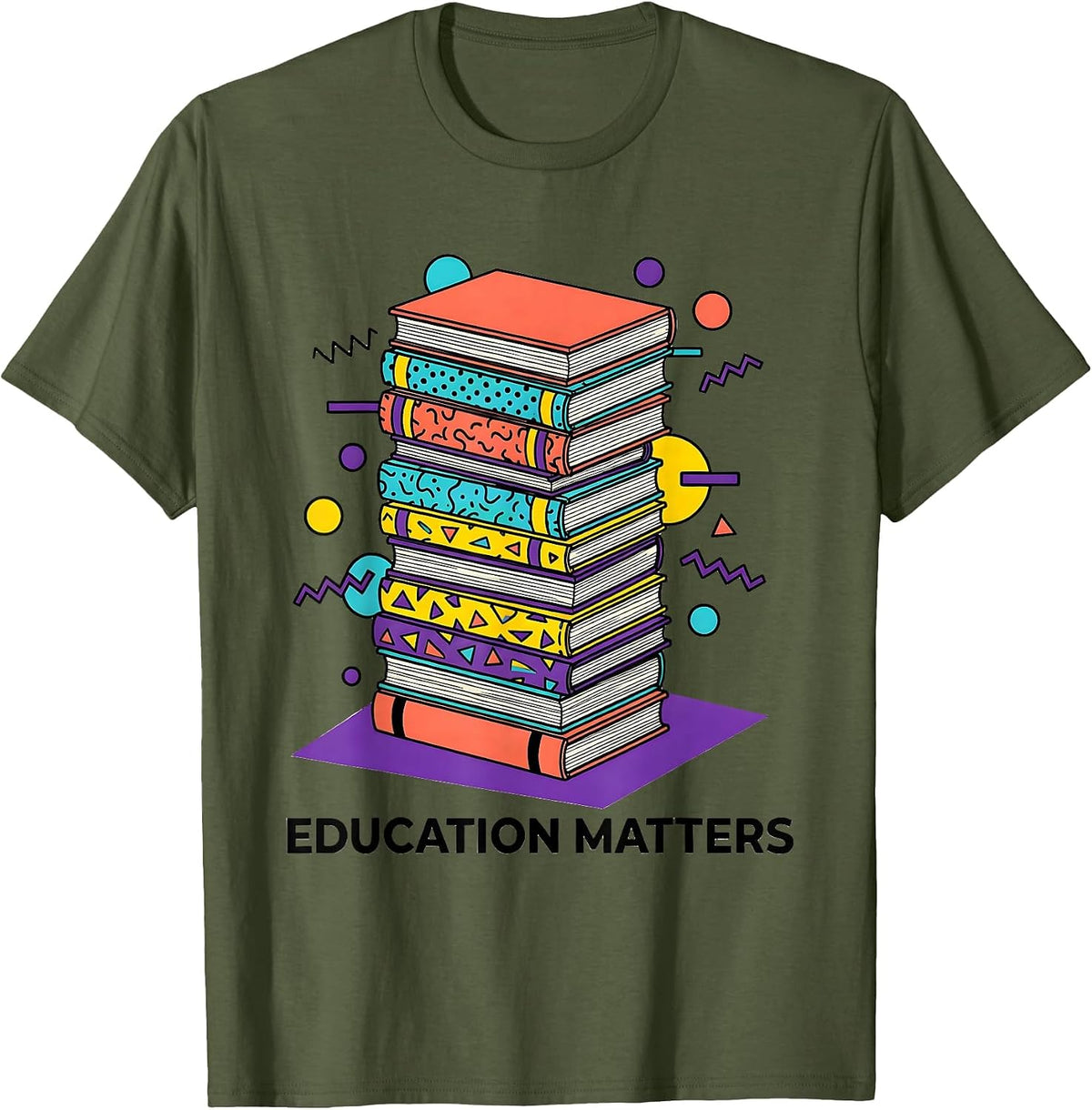 Men's Education Matters Labor Day Bookshelf Design T-Shirt - Olive Green
