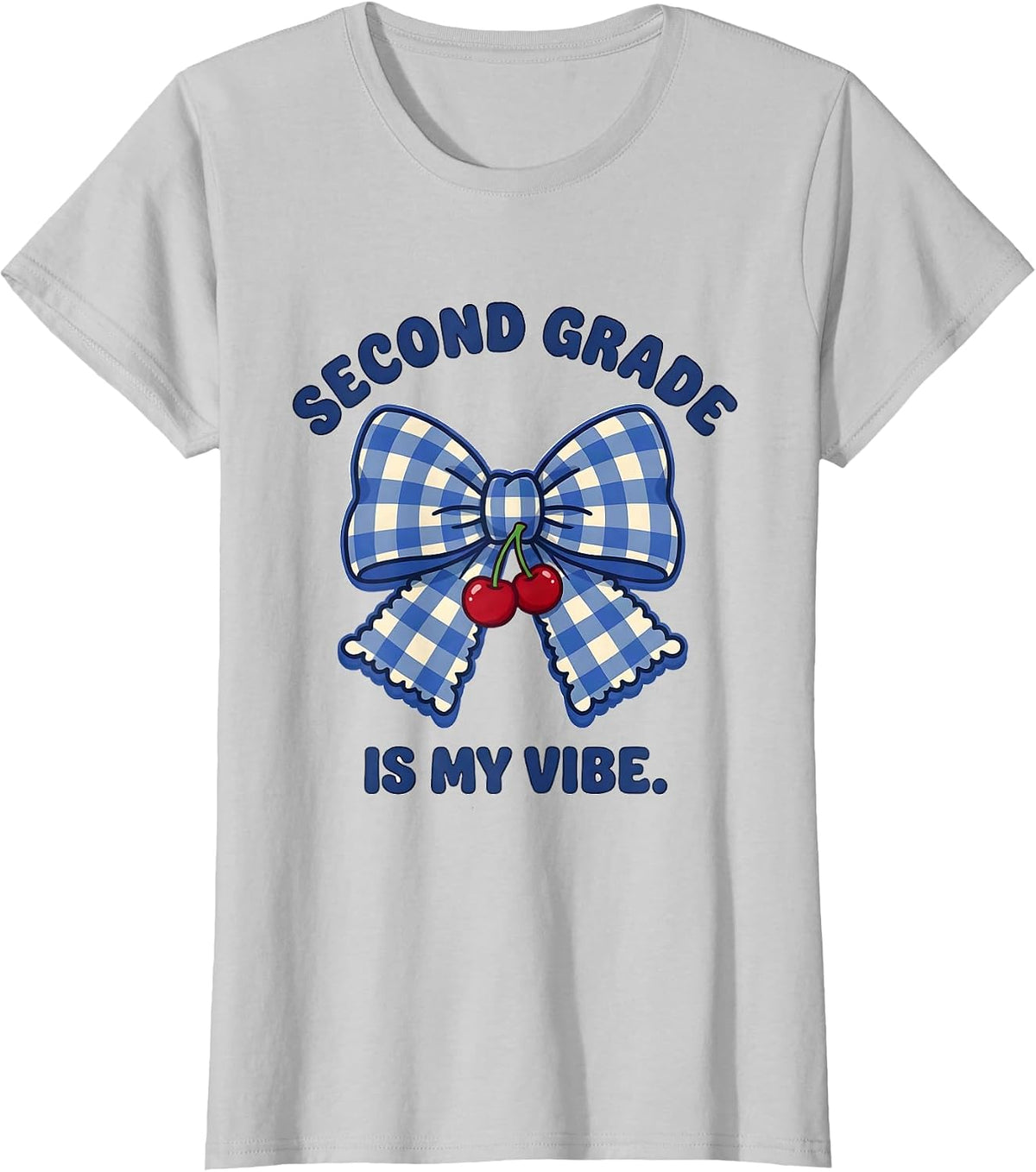 Second Grade Is My Vibe Cute Coquette Bow Back to School T-Shirt - Silver Grey