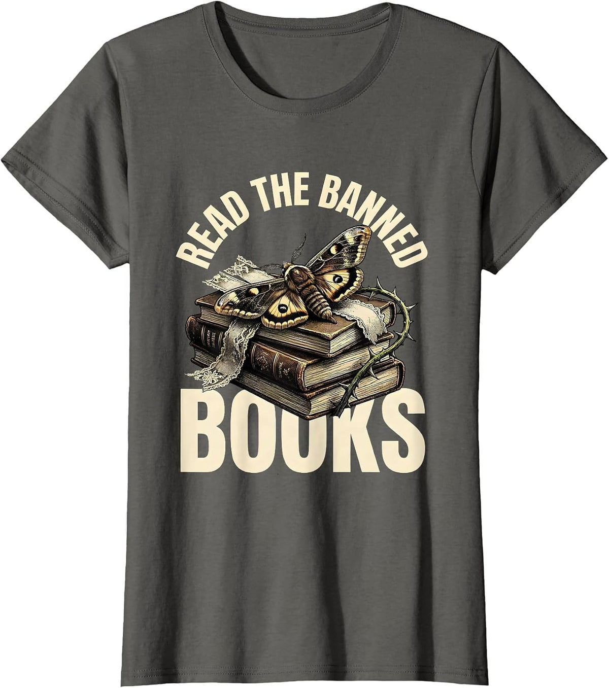 Women's Read the Banned Books Literary Freedom Design T-Shirt - Asphalt Grey
