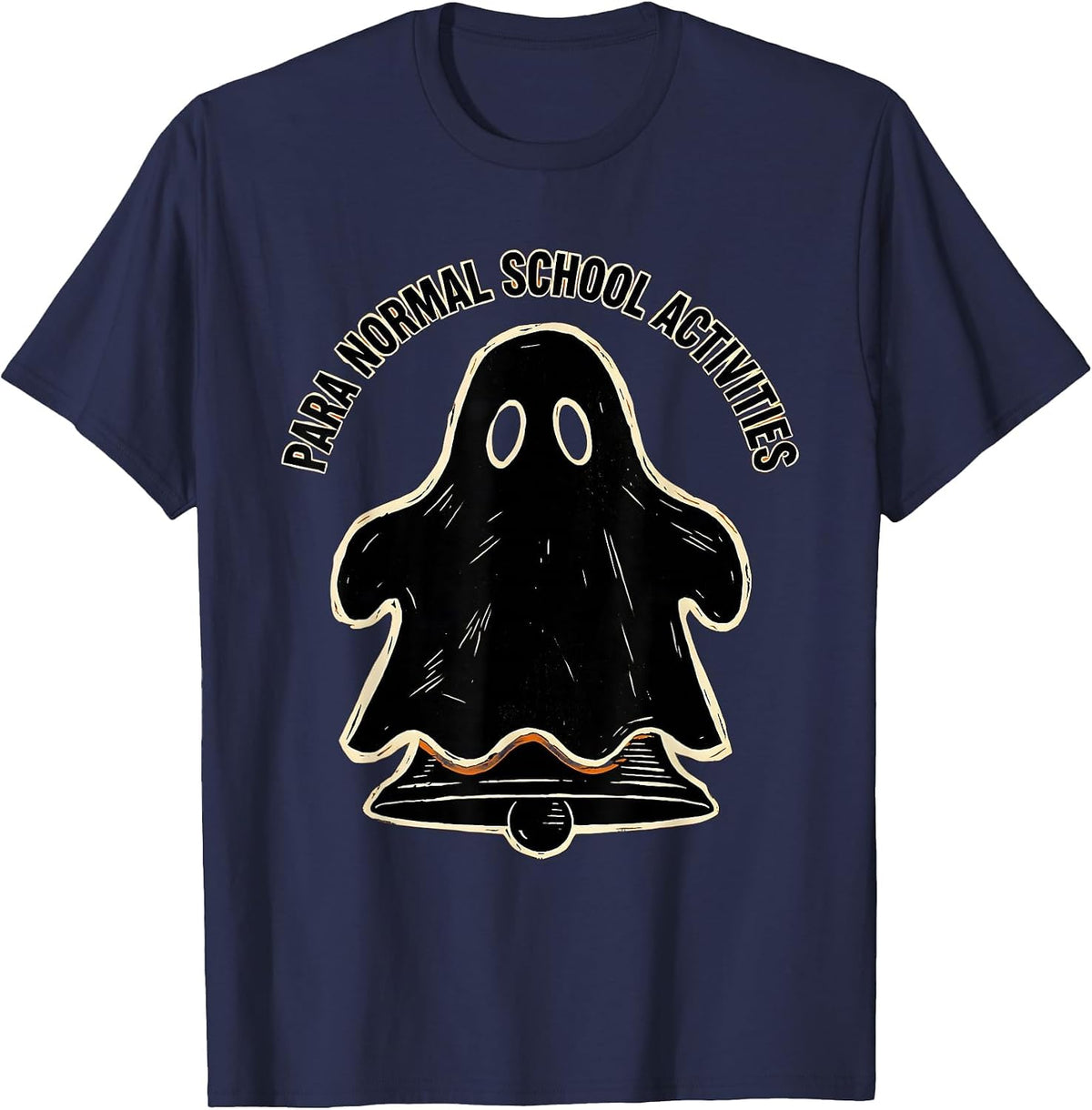 Men's Para Normal School Activities Linocut Ghost Paraeducator T-Shirt - Navy Blue