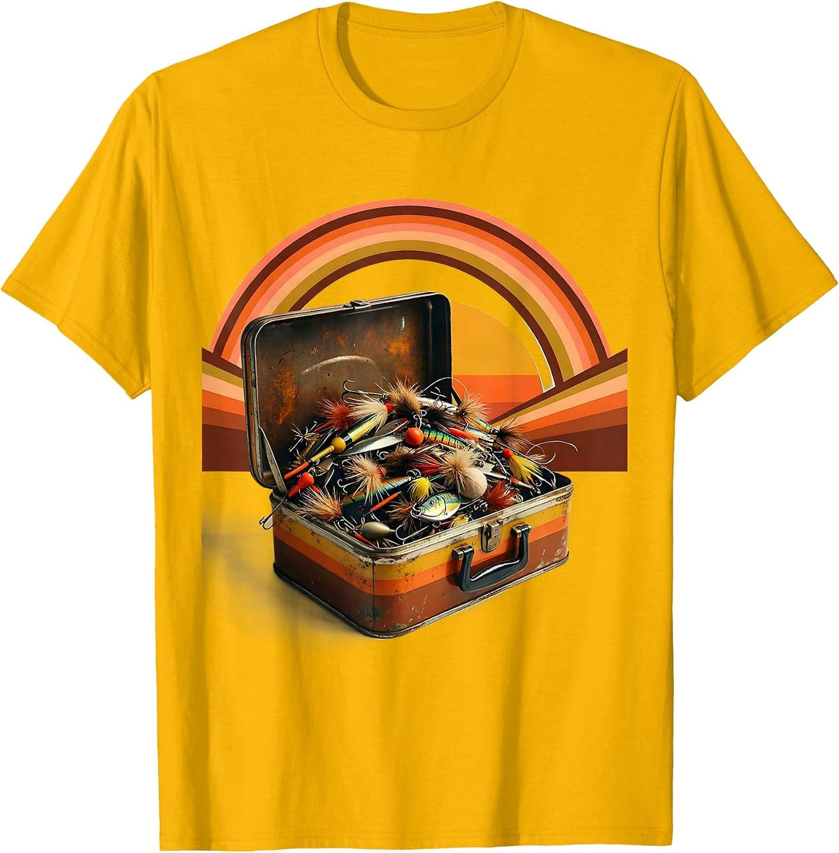 Vintage Tackle Box Overflowing With Lures Fishing T-Shirt - Golden Yellow