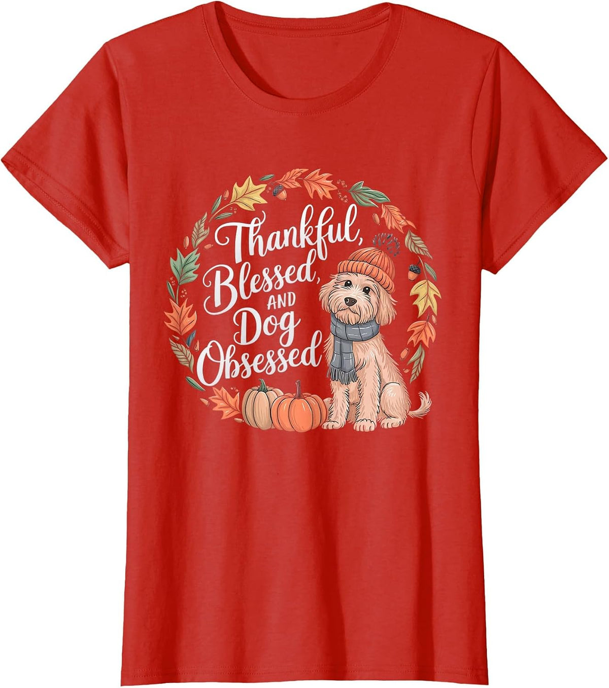 Goldendoodle Thanksgiving Pumpkin Dog Fall Leaf Autumn T-Shirt - Red
