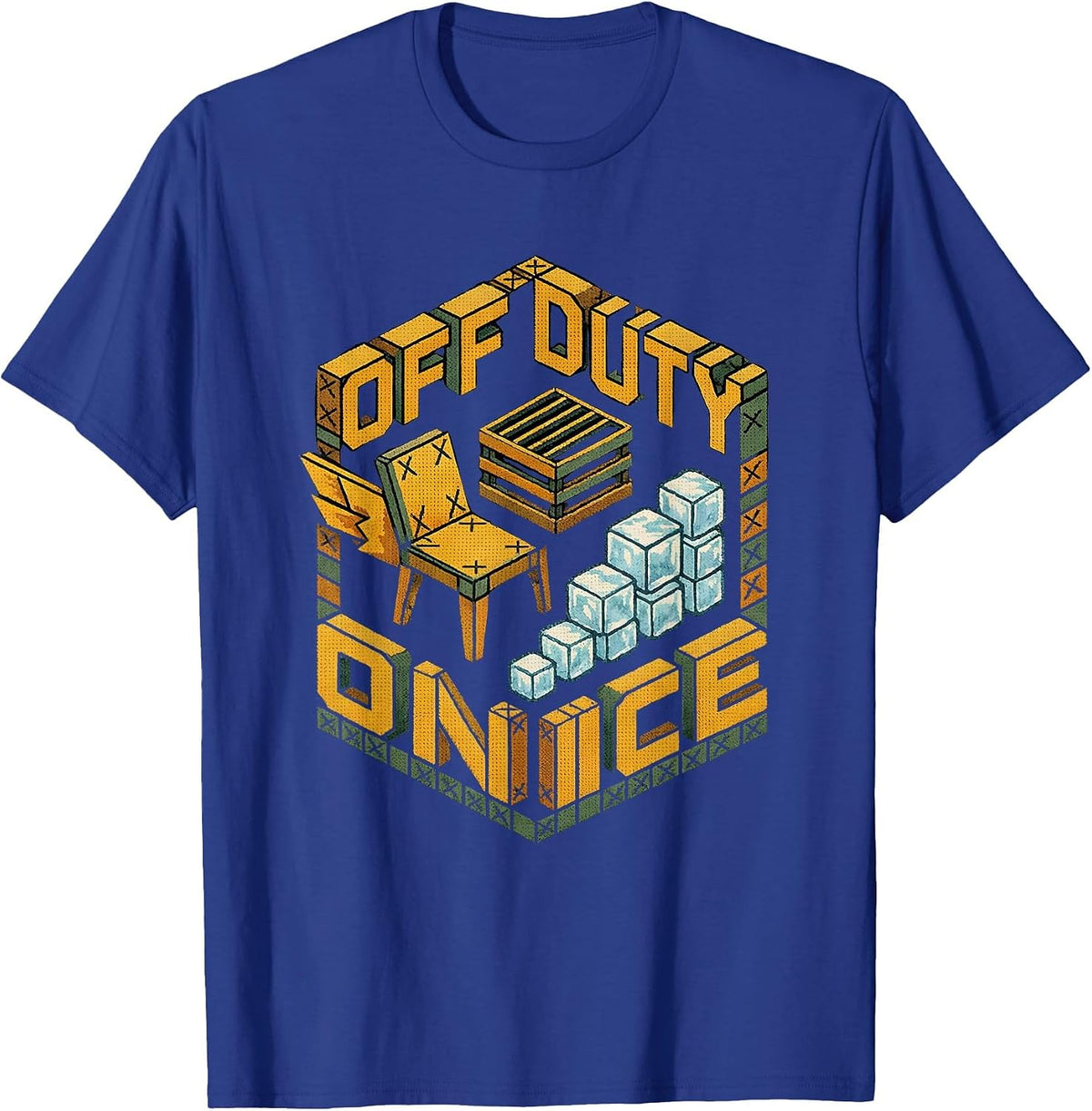 Off Duty On Ice Cross Stitch Sampler Grill Humor T-Shirt - Royal Blue