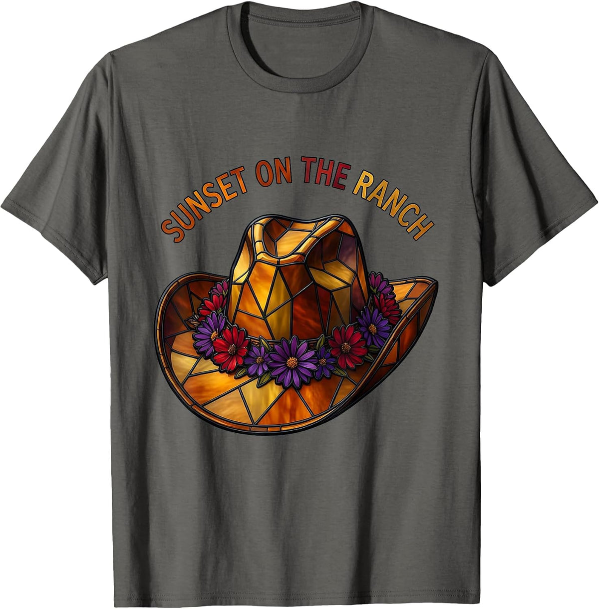 Sunset on the Ranch Western Design T-Shirt - Asphalt Grey