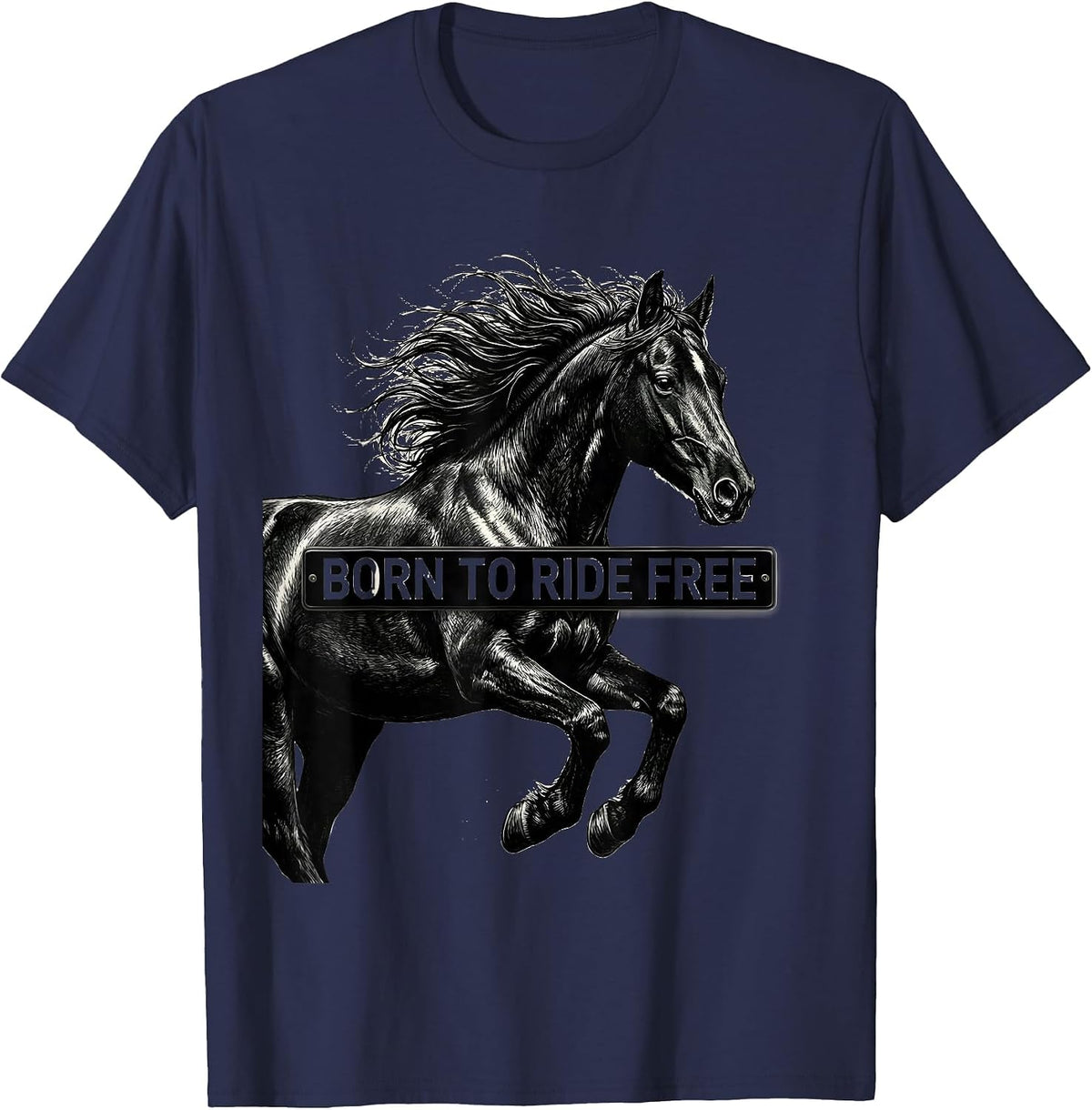 Born to Ride Free Horse Lover Design T-Shirt - Navy Blue