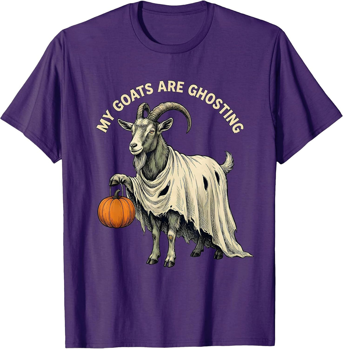 Men's My Goats Are Ghosting Funny Goat Lover Halloween Spooky T-Shirt - Purple