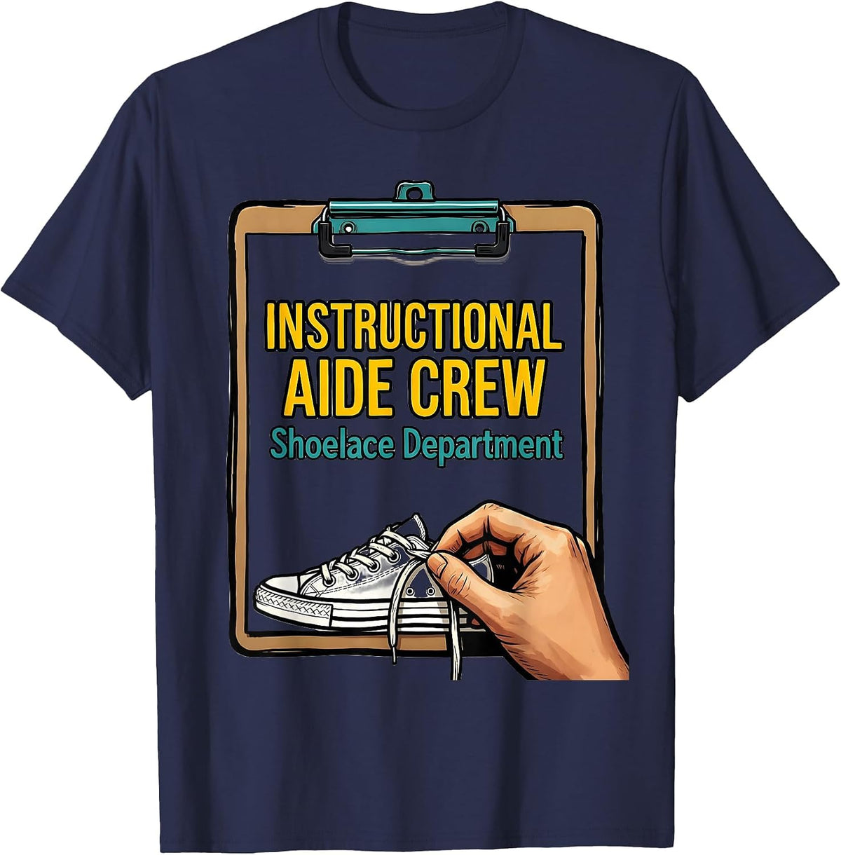 Instructional Aide Crew Shoelace Department School Staff T-Shirt - Navy Blue