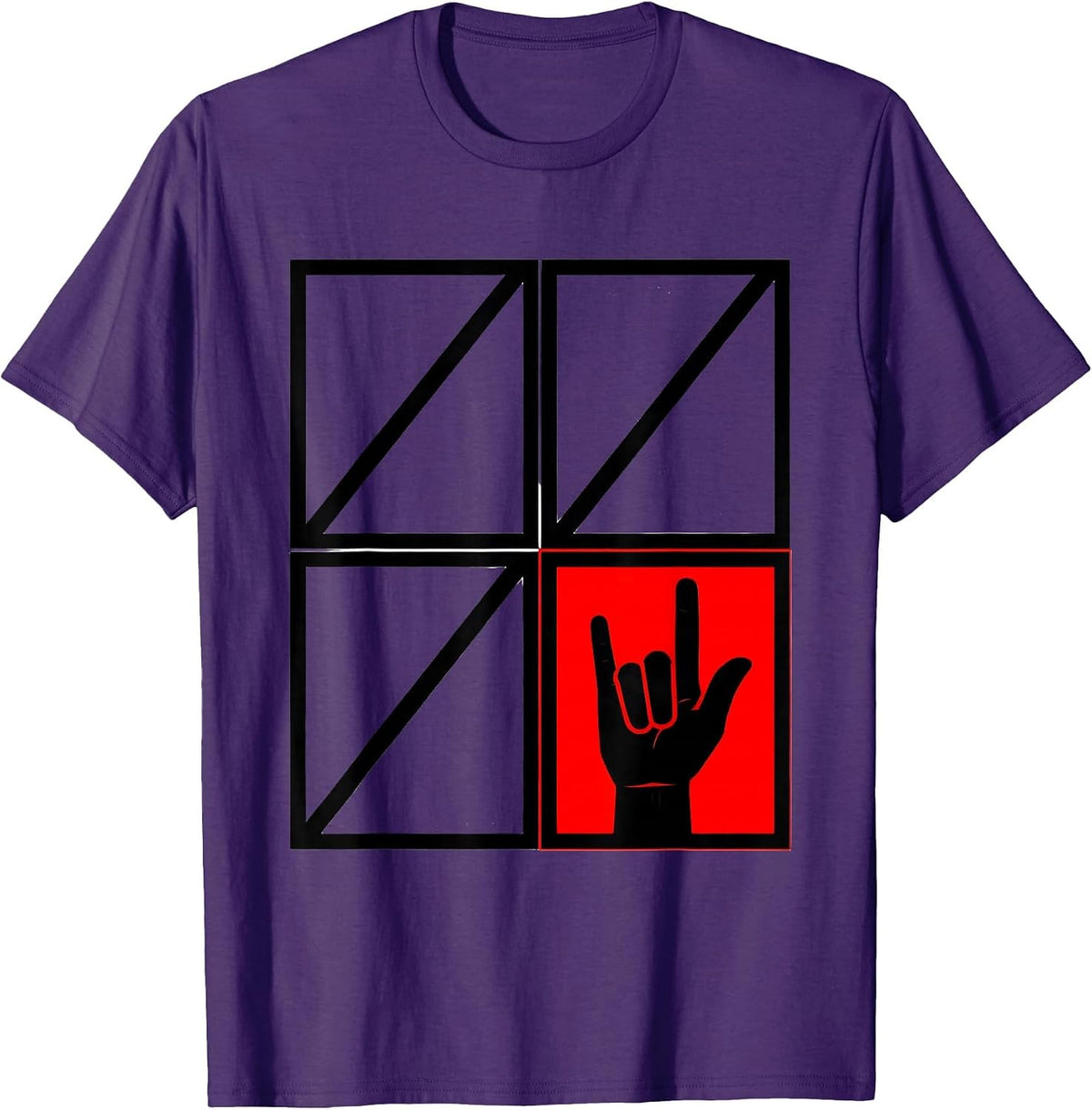 Men's ASL Numeral One Handshape Geometric Deaf Awareness T-Shirt - Purple